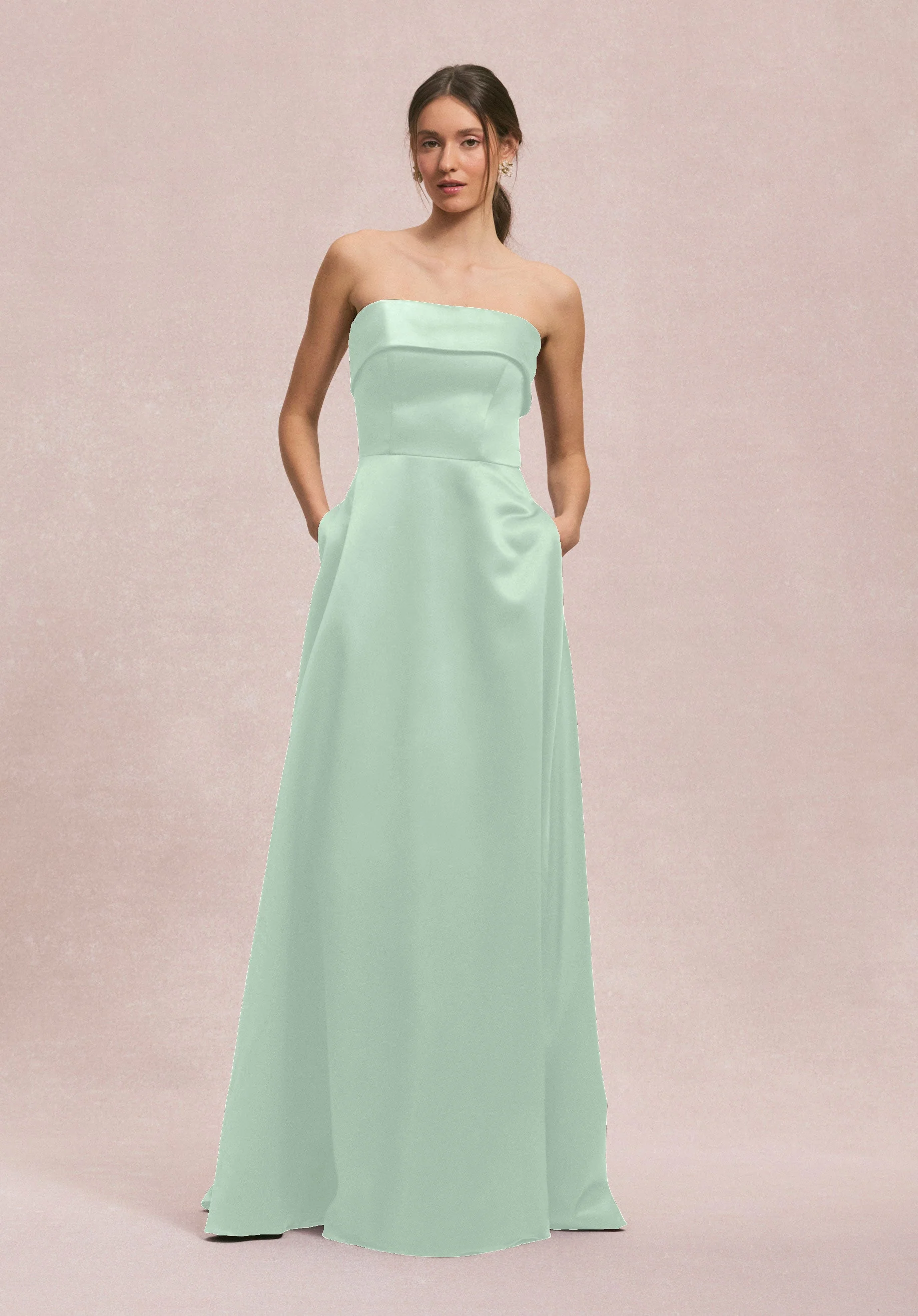 Satin A-Line Bridesmaid Dress with Cuffed Neckline - Image 44