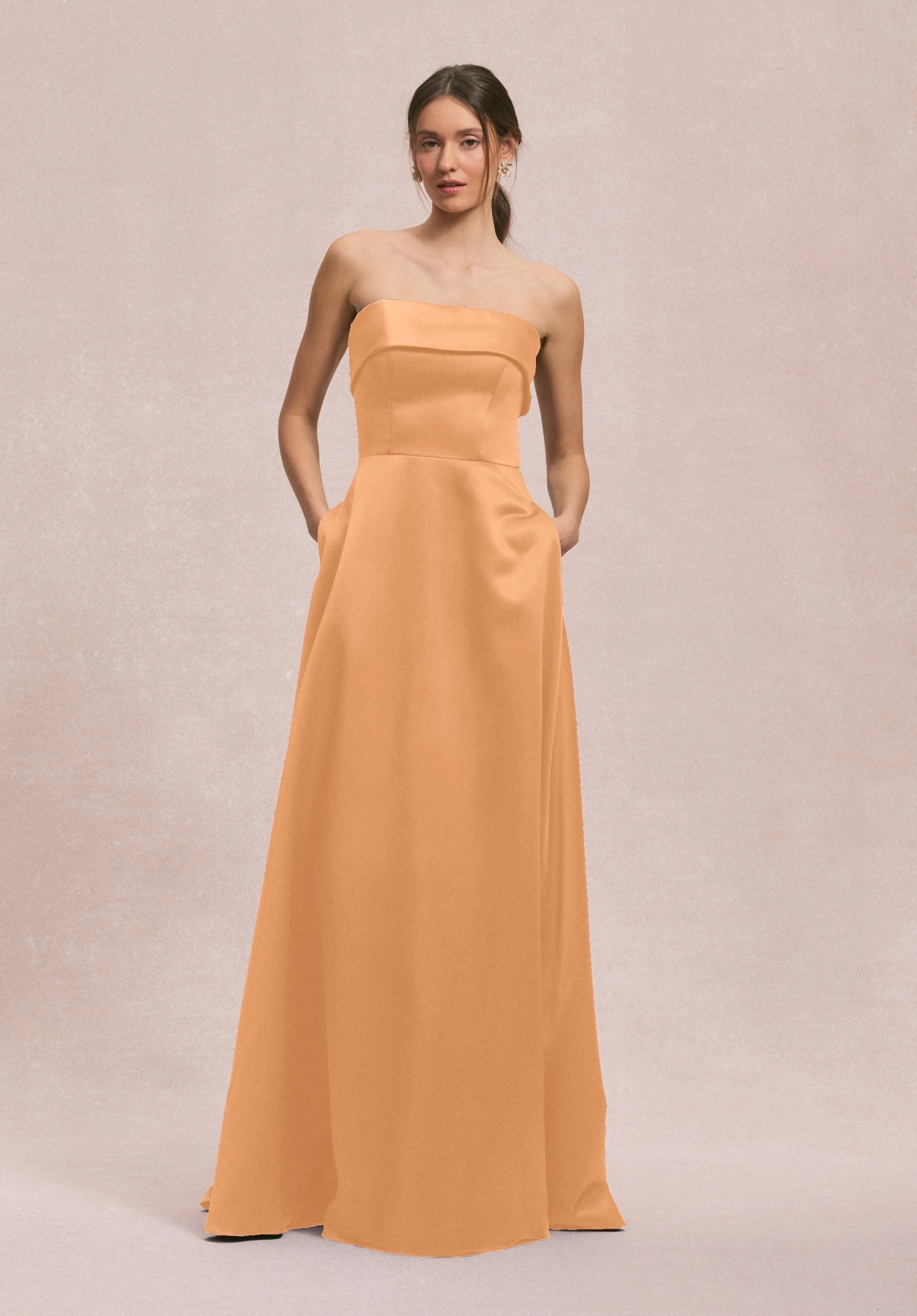 Satin A-Line Bridesmaid Dress with Cuffed Neckline - Image 48