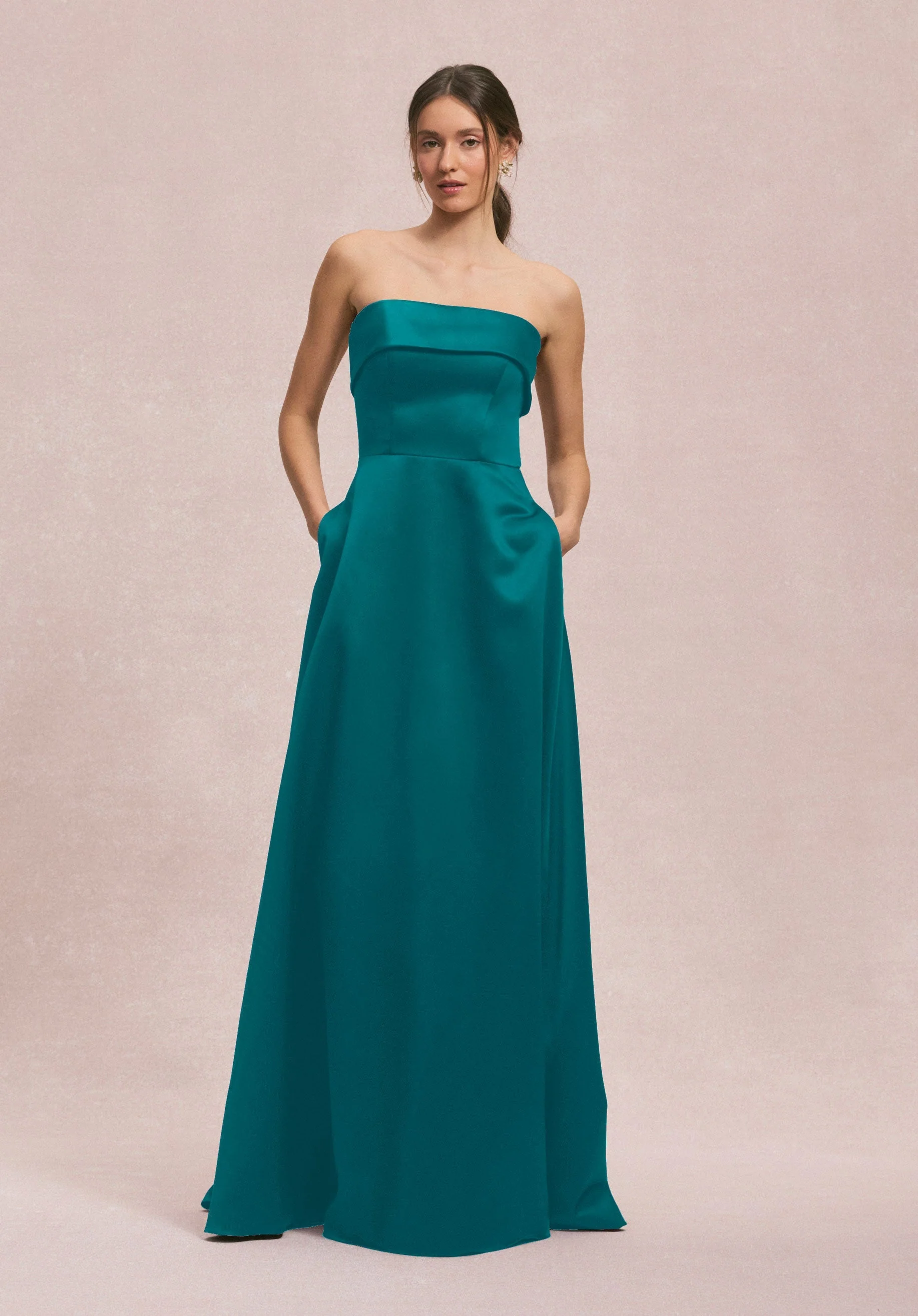 Satin A-Line Bridesmaid Dress with Cuffed Neckline - Image 51
