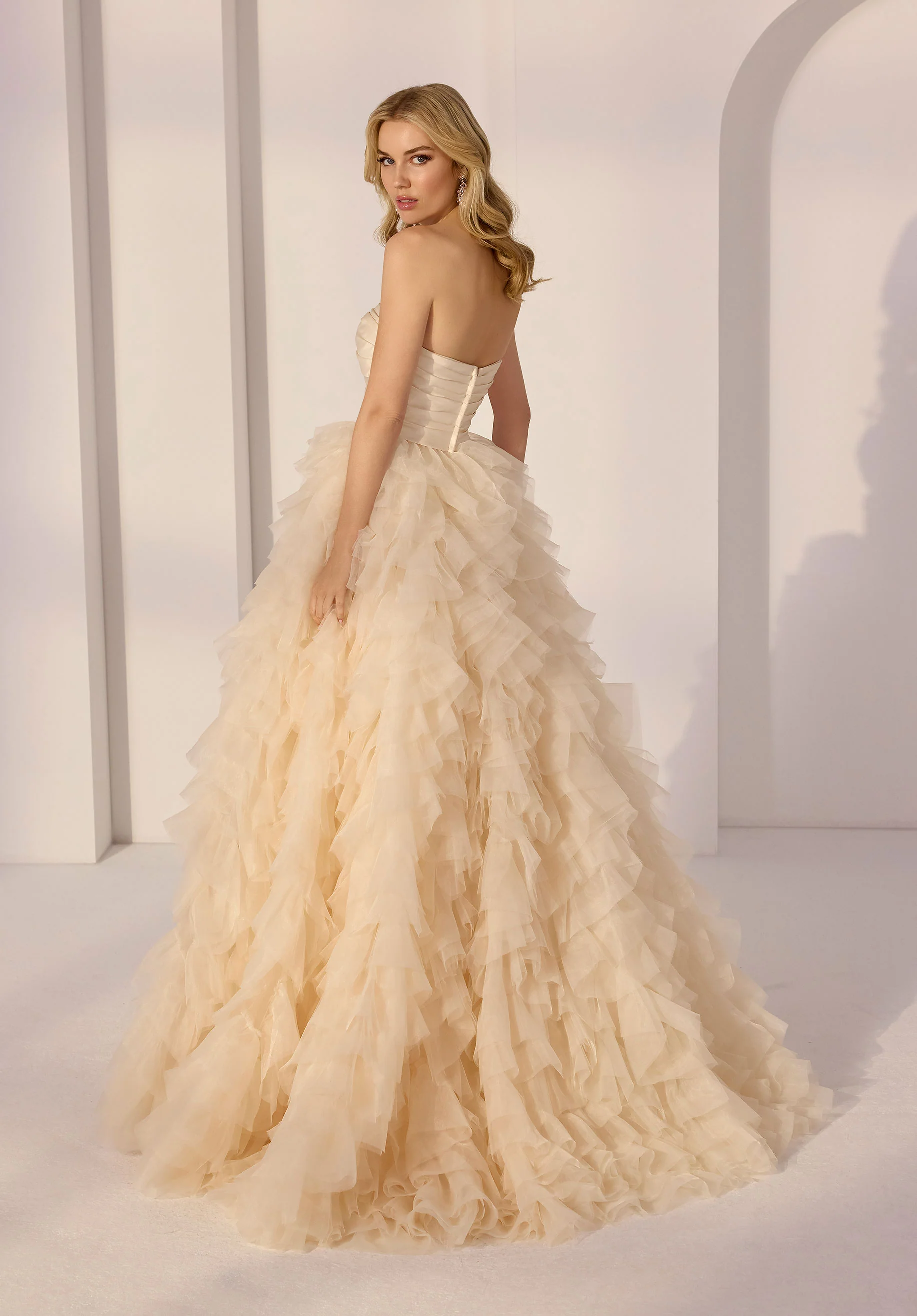 Satin Bodice and Tiered Tulle and Organza Skirt Party Dress - Image 4