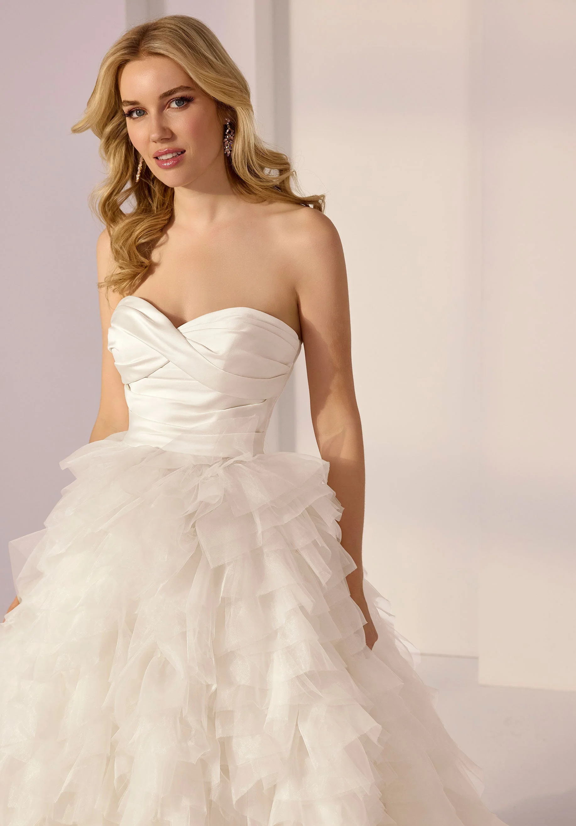 Satin Bodice and Tiered Tulle and Organza Skirt Party Dress - Image 5