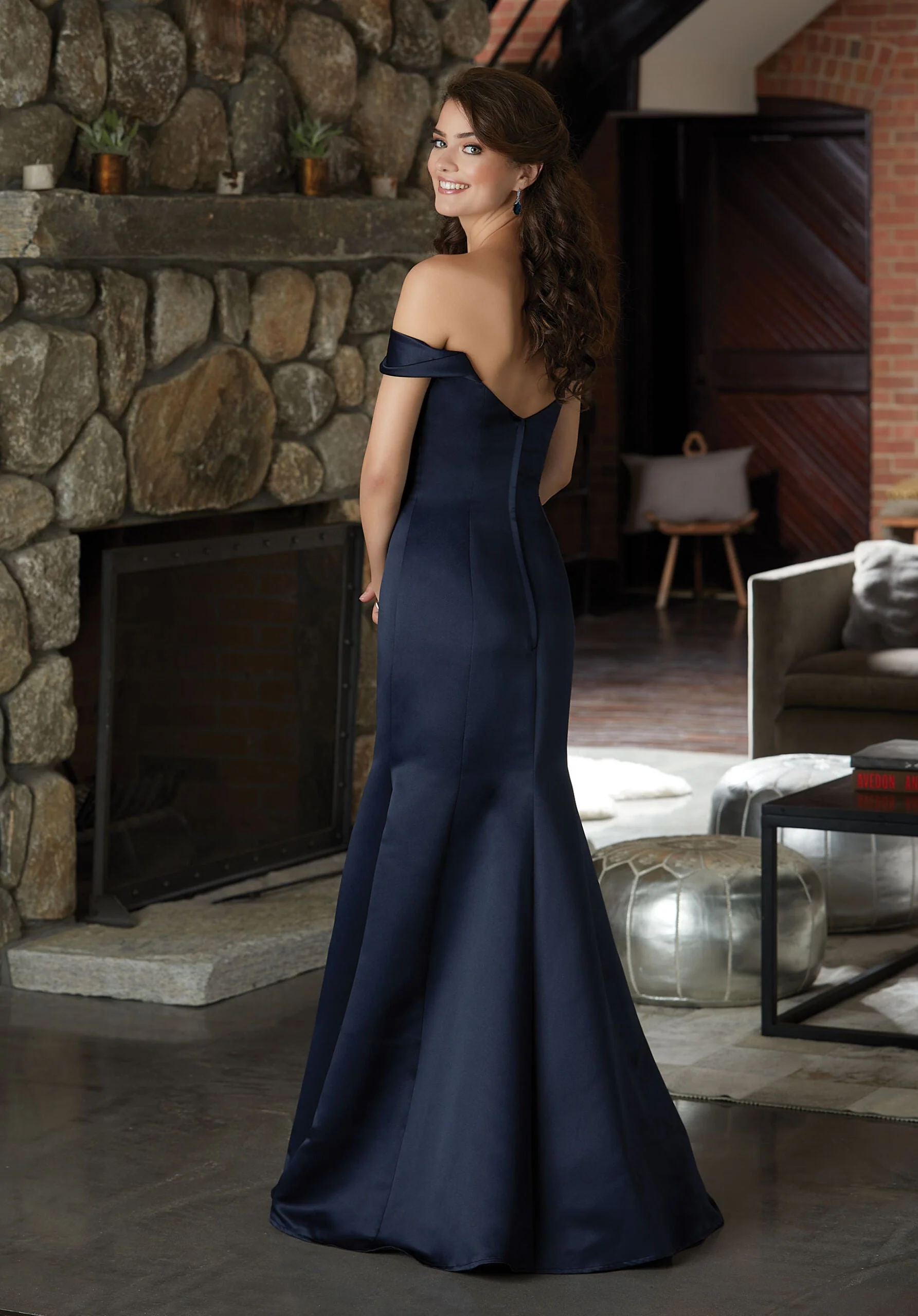 Satin Bridesmaid Dress Featuring an Off The Shoulder Neckline - Image 4