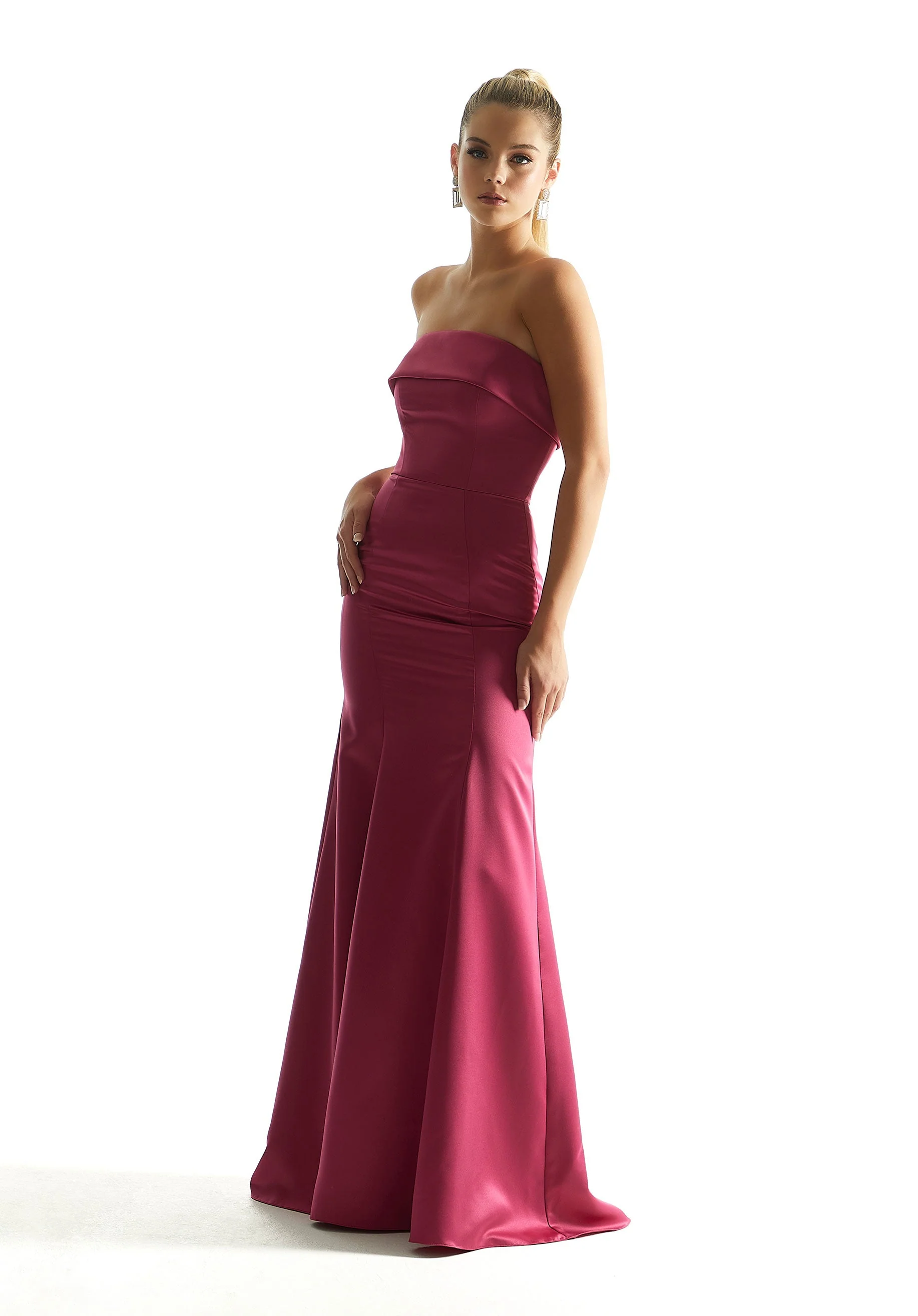Satin Mermaid Bridesmaid Dress with Cuffed Neckline - Image 15