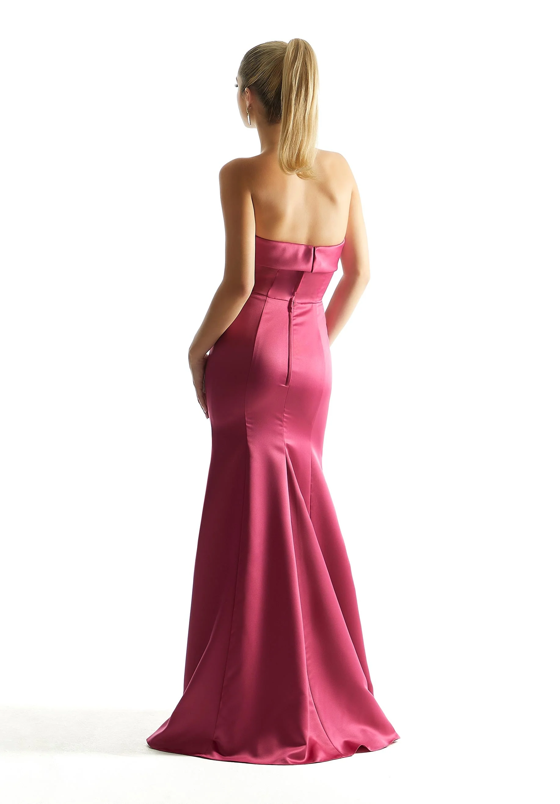 Satin Mermaid Bridesmaid Dress with Cuffed Neckline - Image 3