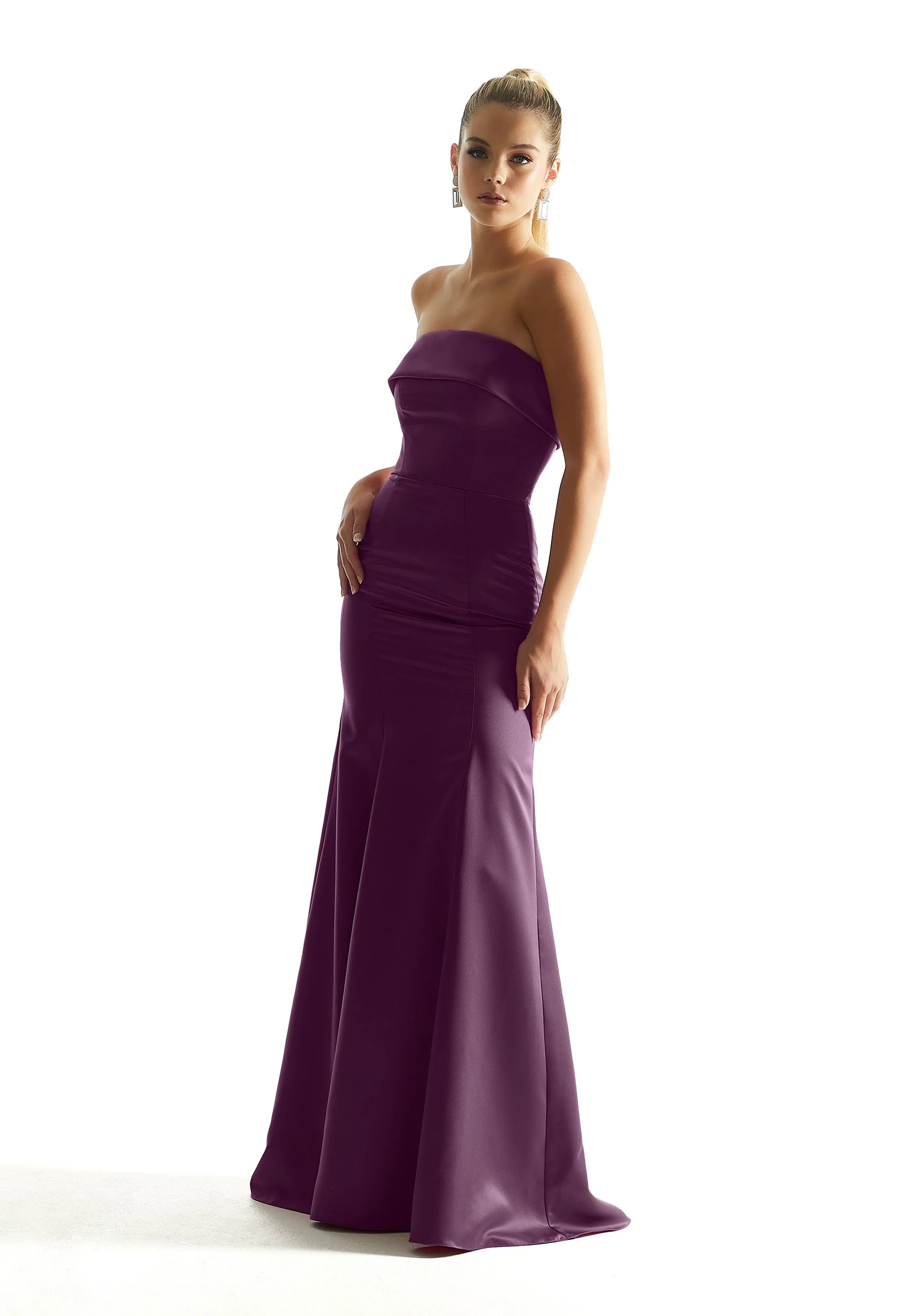 Satin Mermaid Bridesmaid Dress with Cuffed Neckline - Image 30