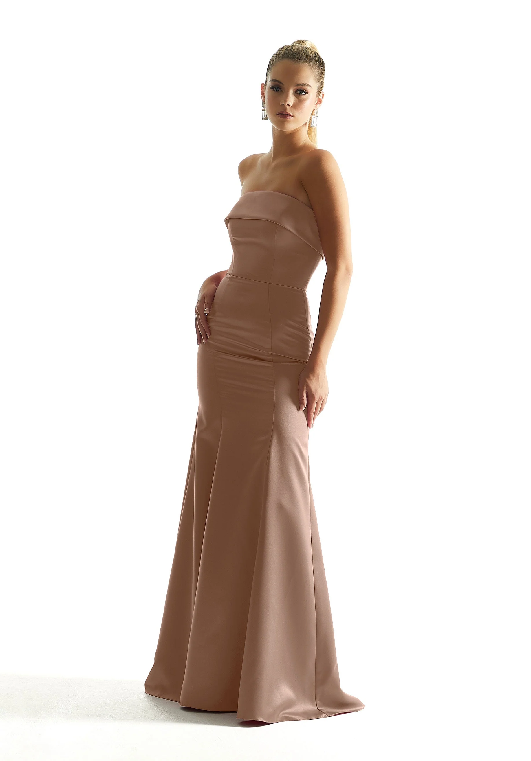 Satin Mermaid Bridesmaid Dress with Cuffed Neckline - Image 32