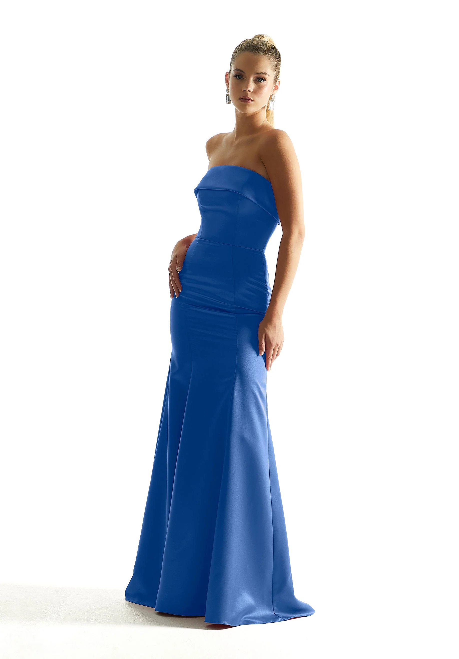Satin Mermaid Bridesmaid Dress with Cuffed Neckline - Image 4