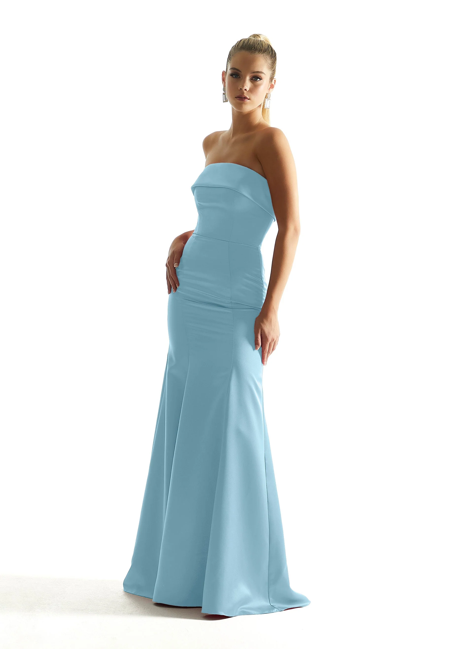 Satin Mermaid Bridesmaid Dress with Cuffed Neckline - Image 48