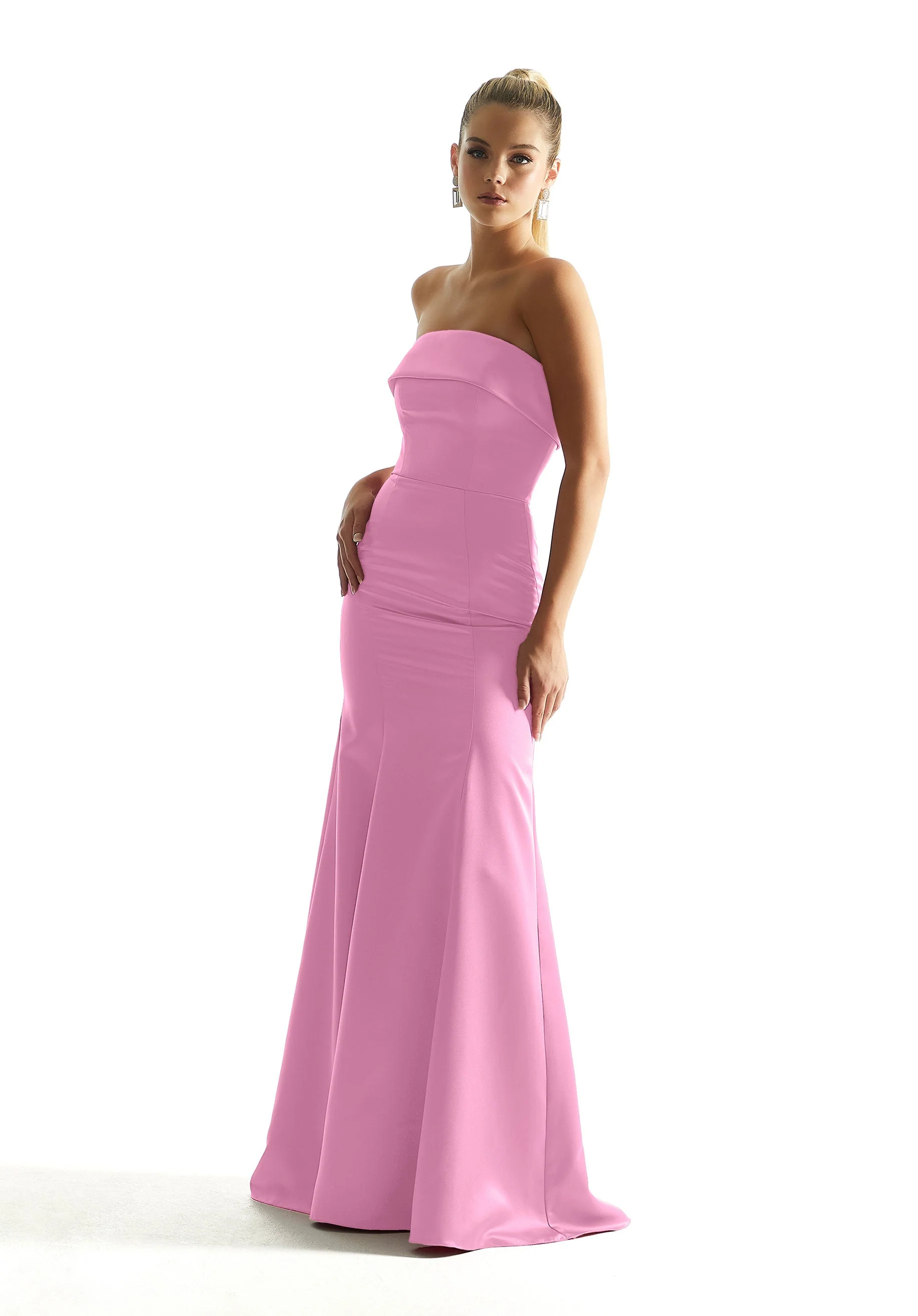 Satin Mermaid Bridesmaid Dress with Cuffed Neckline - Image 5