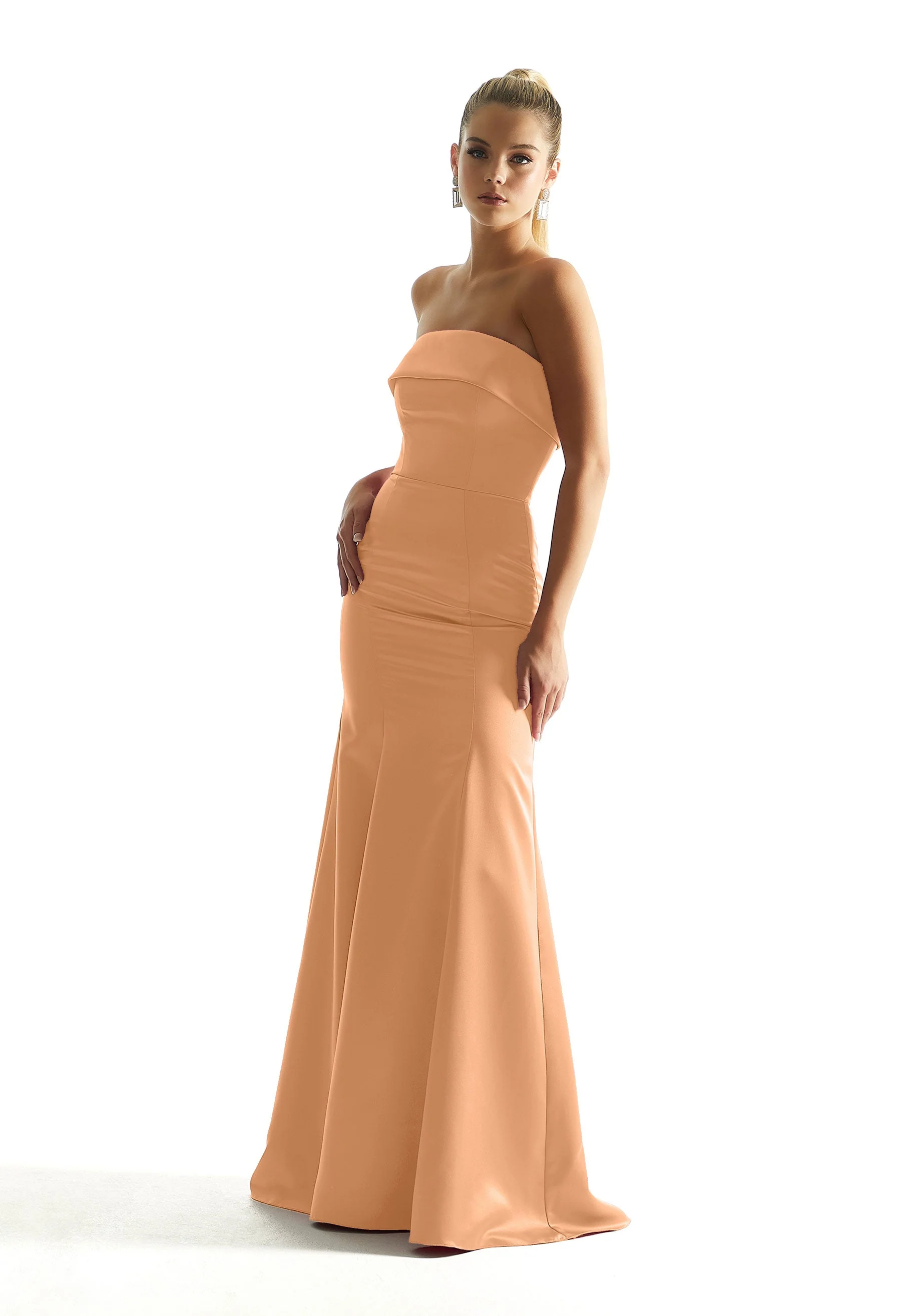 Satin Mermaid Bridesmaid Dress with Cuffed Neckline - Image 50