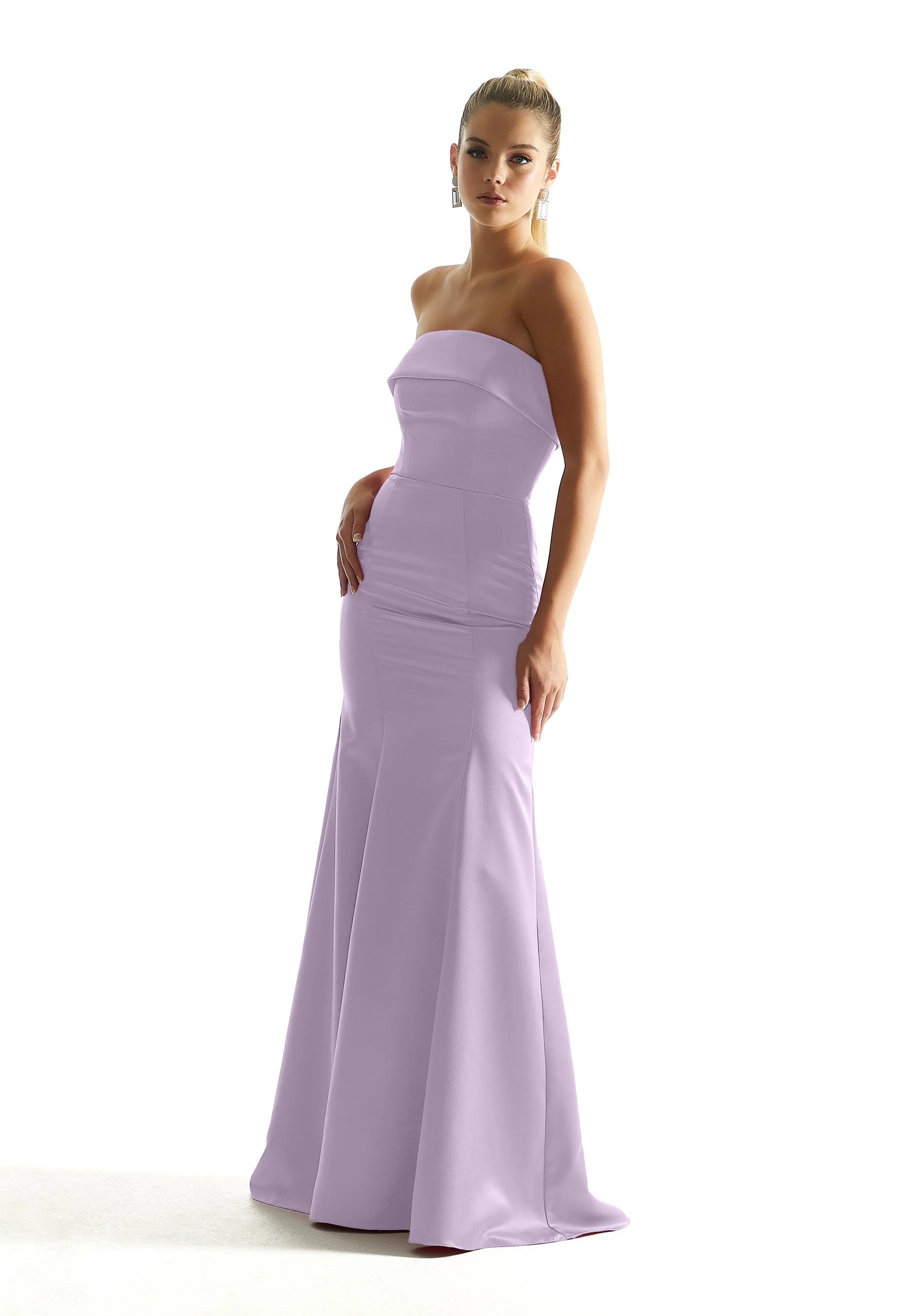Satin Mermaid Bridesmaid Dress with Cuffed Neckline - Image 55