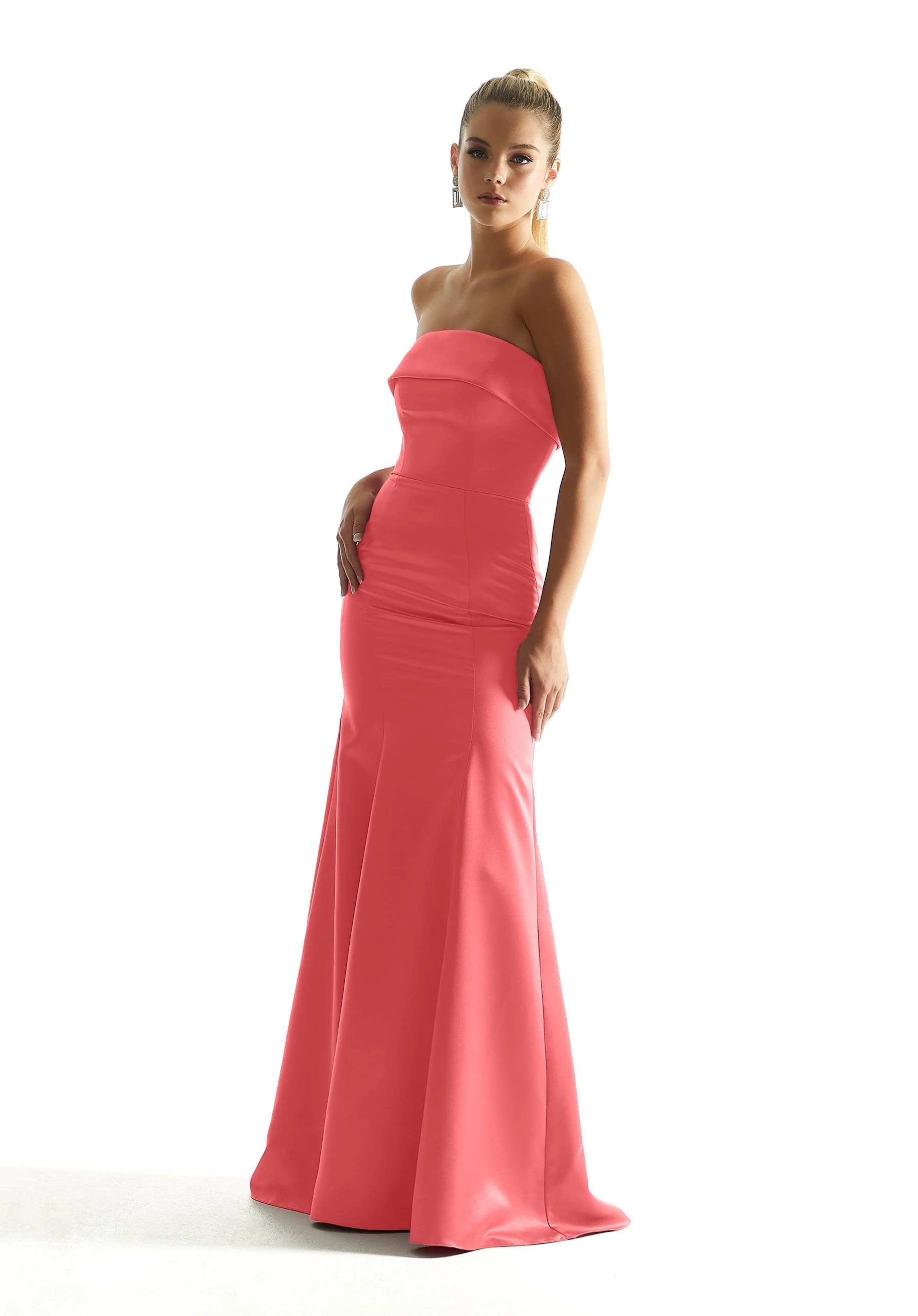 Satin Mermaid Bridesmaid Dress with Cuffed Neckline - Image 7