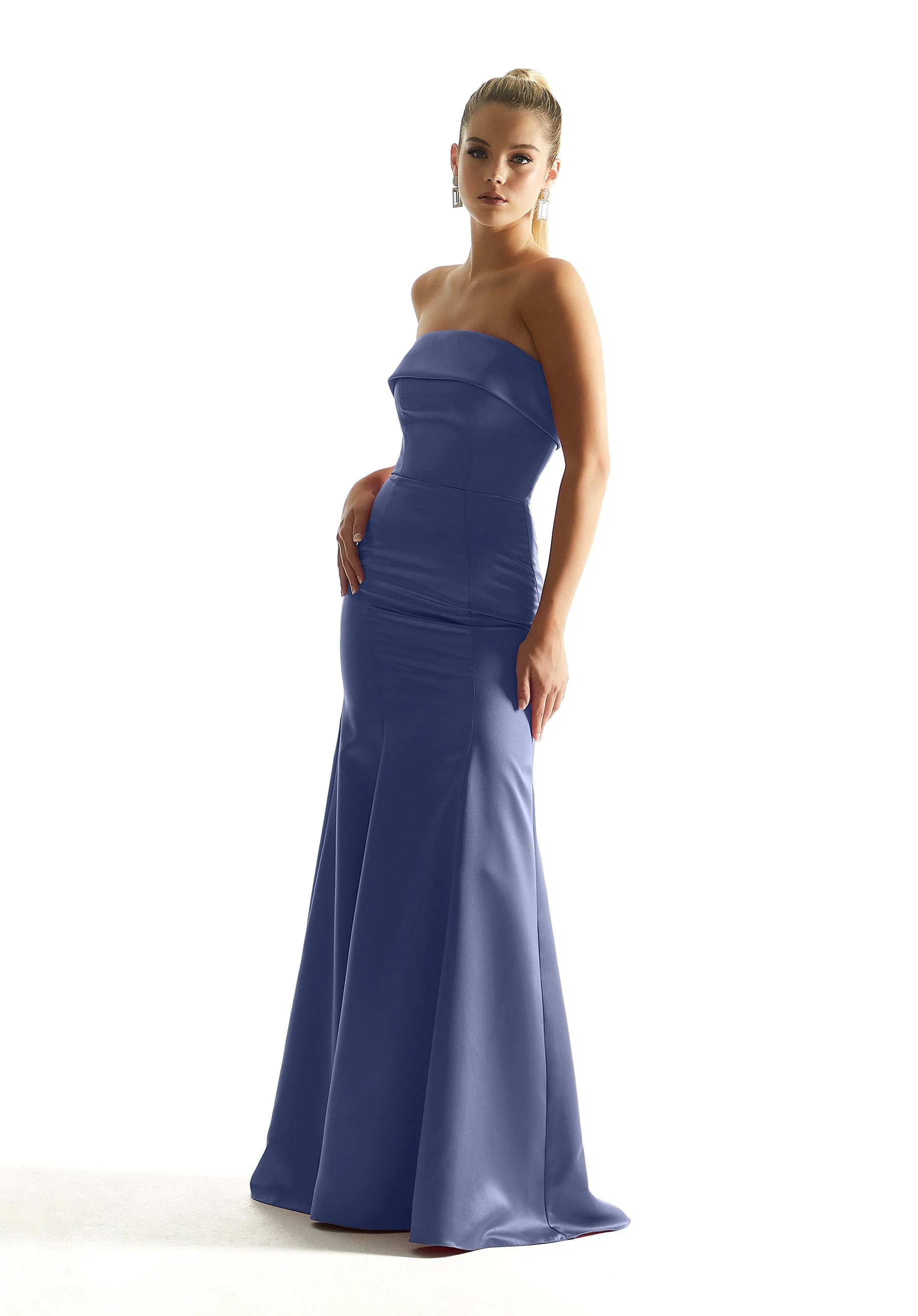 Satin Mermaid Bridesmaid Dress with Cuffed Neckline - Image 8