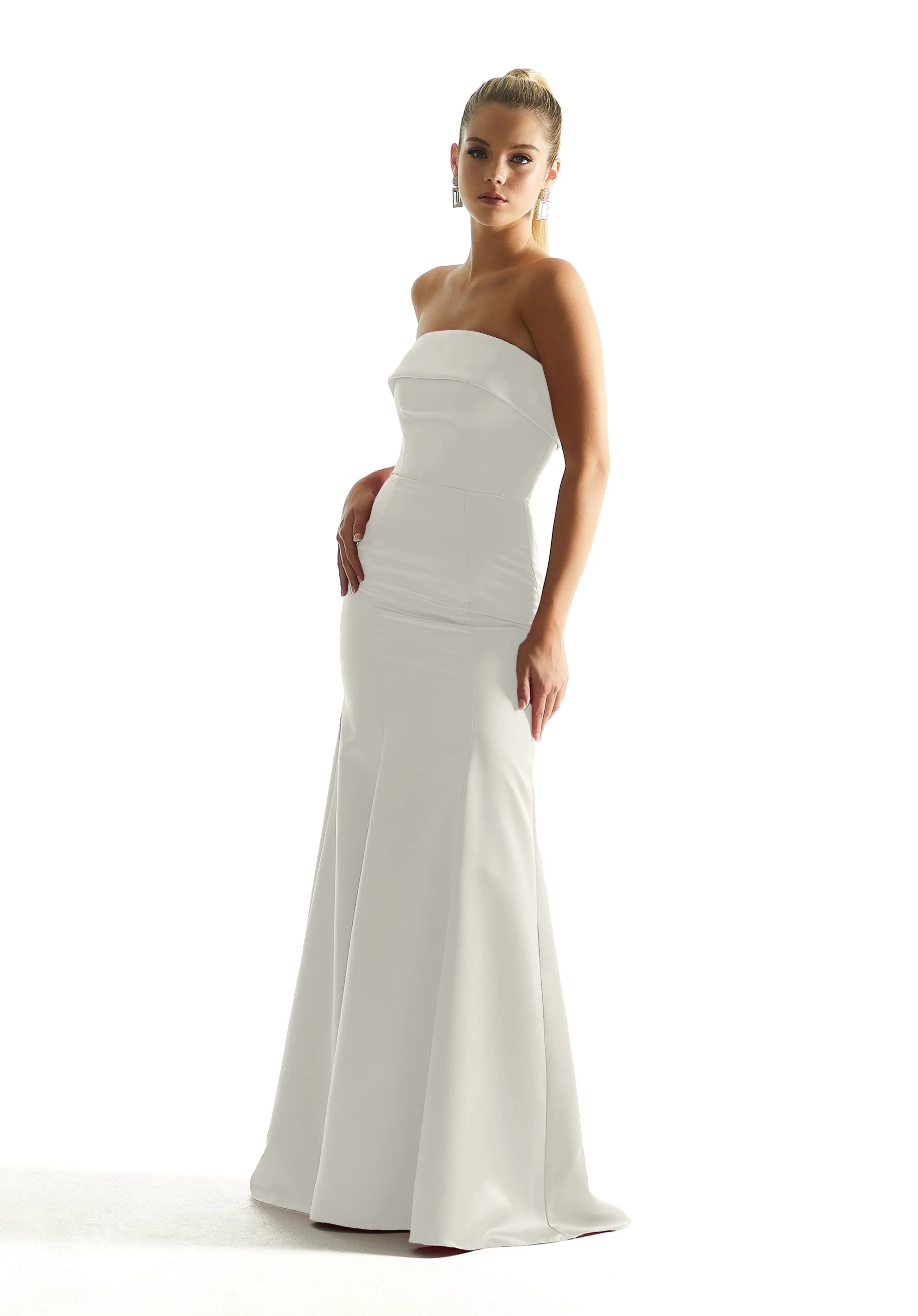Satin Mermaid Bridesmaid Dress with Cuffed Neckline - Image 9