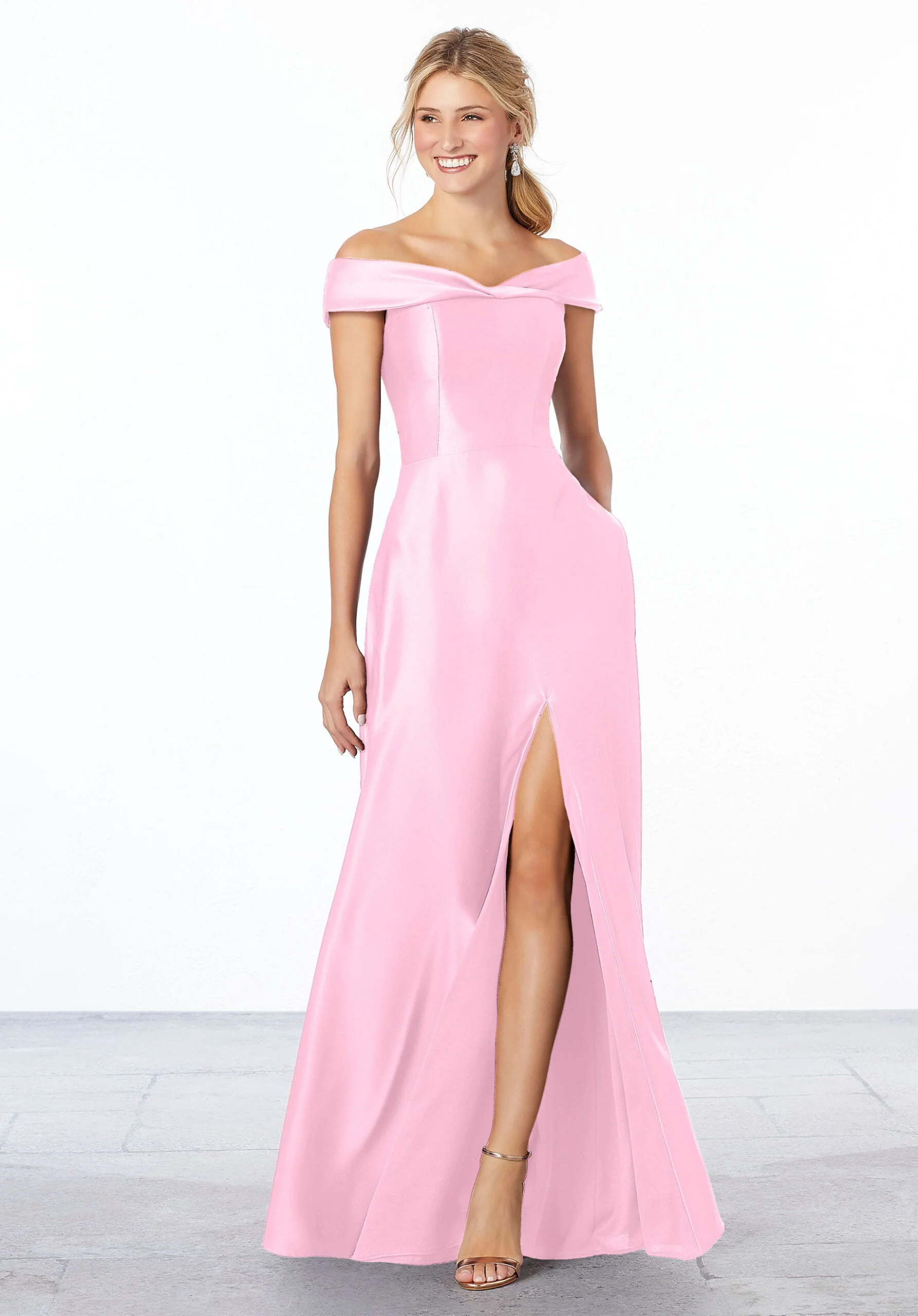 Satin Off-The-Shoulder Bridesmaid Dress - Image 15