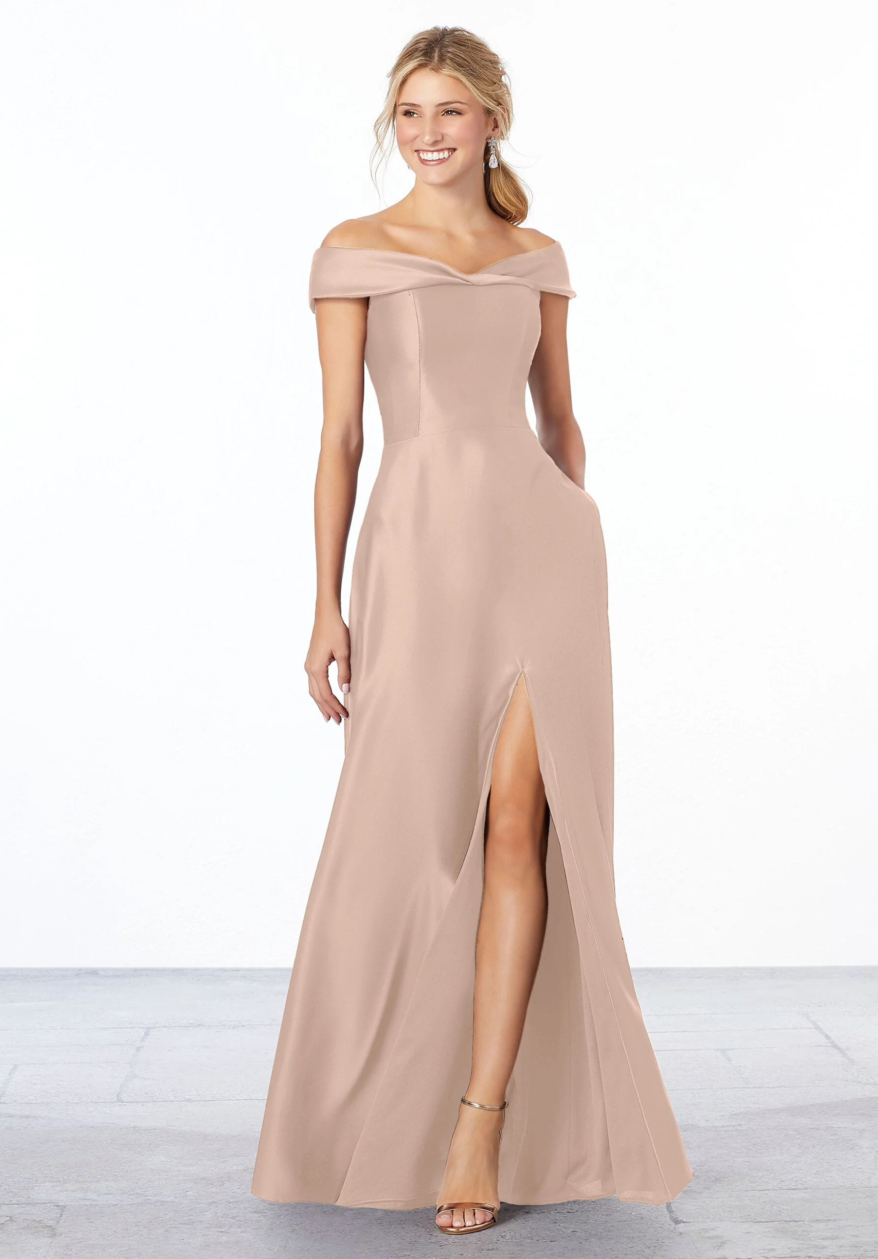 Satin Off-The-Shoulder Bridesmaid Dress - Image 22