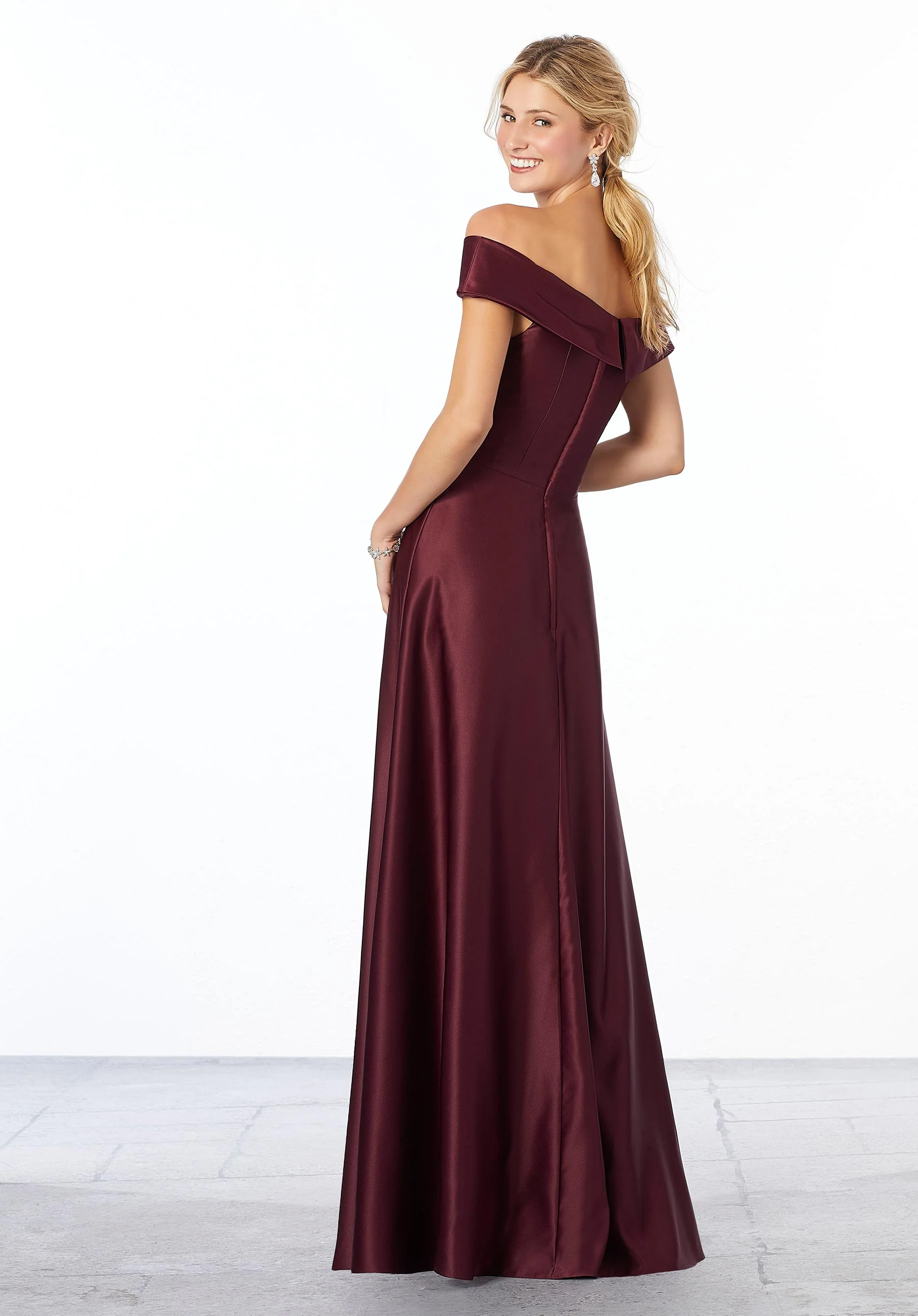 Satin Off-The-Shoulder Bridesmaid Dress - Image 3