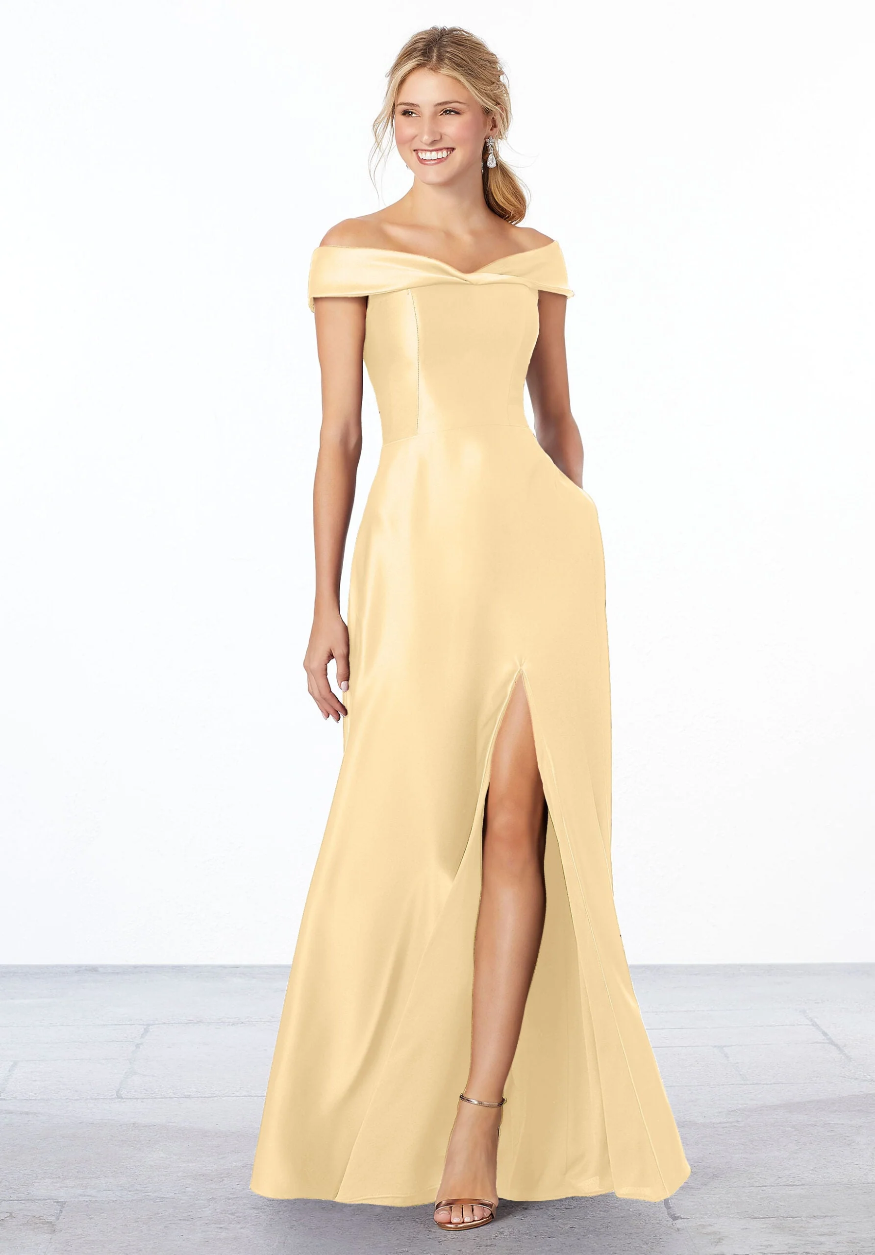 Satin Off-The-Shoulder Bridesmaid Dress - Image 37