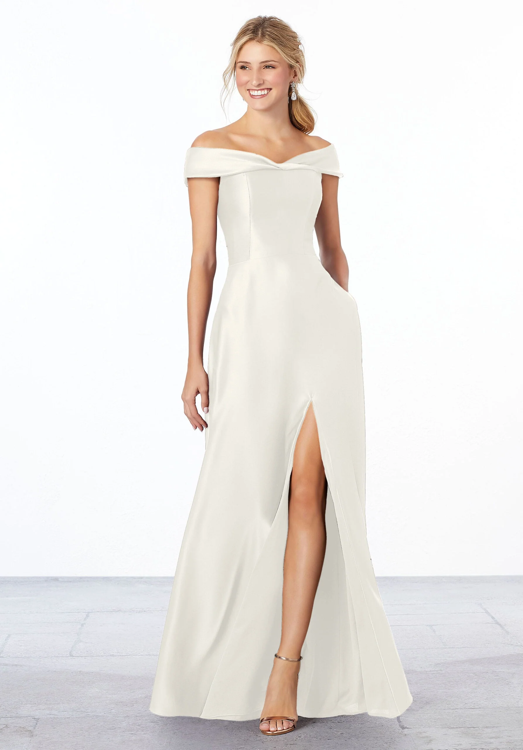 Satin Off-The-Shoulder Bridesmaid Dress - Image 45