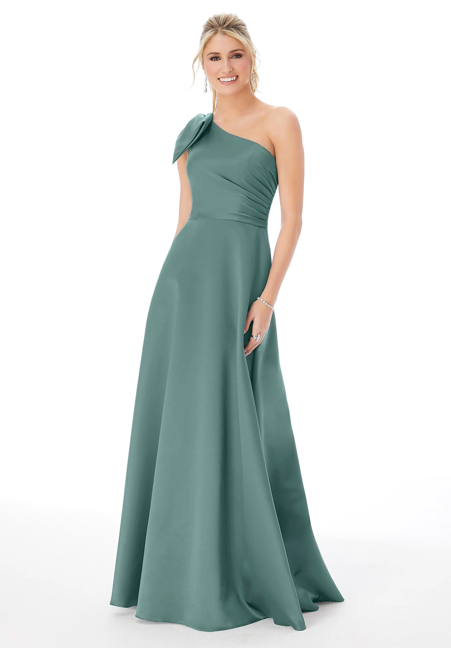 Satin One-Shoulder Bridesmaid Dress - Image 19