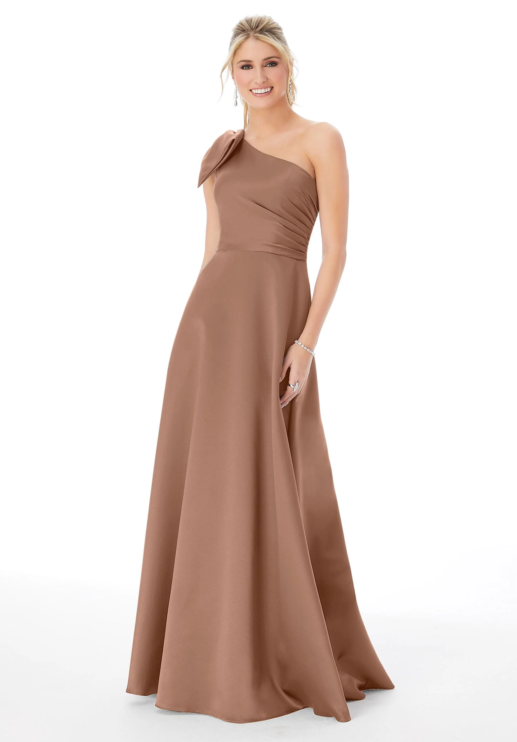 Satin One-Shoulder Bridesmaid Dress - Image 25