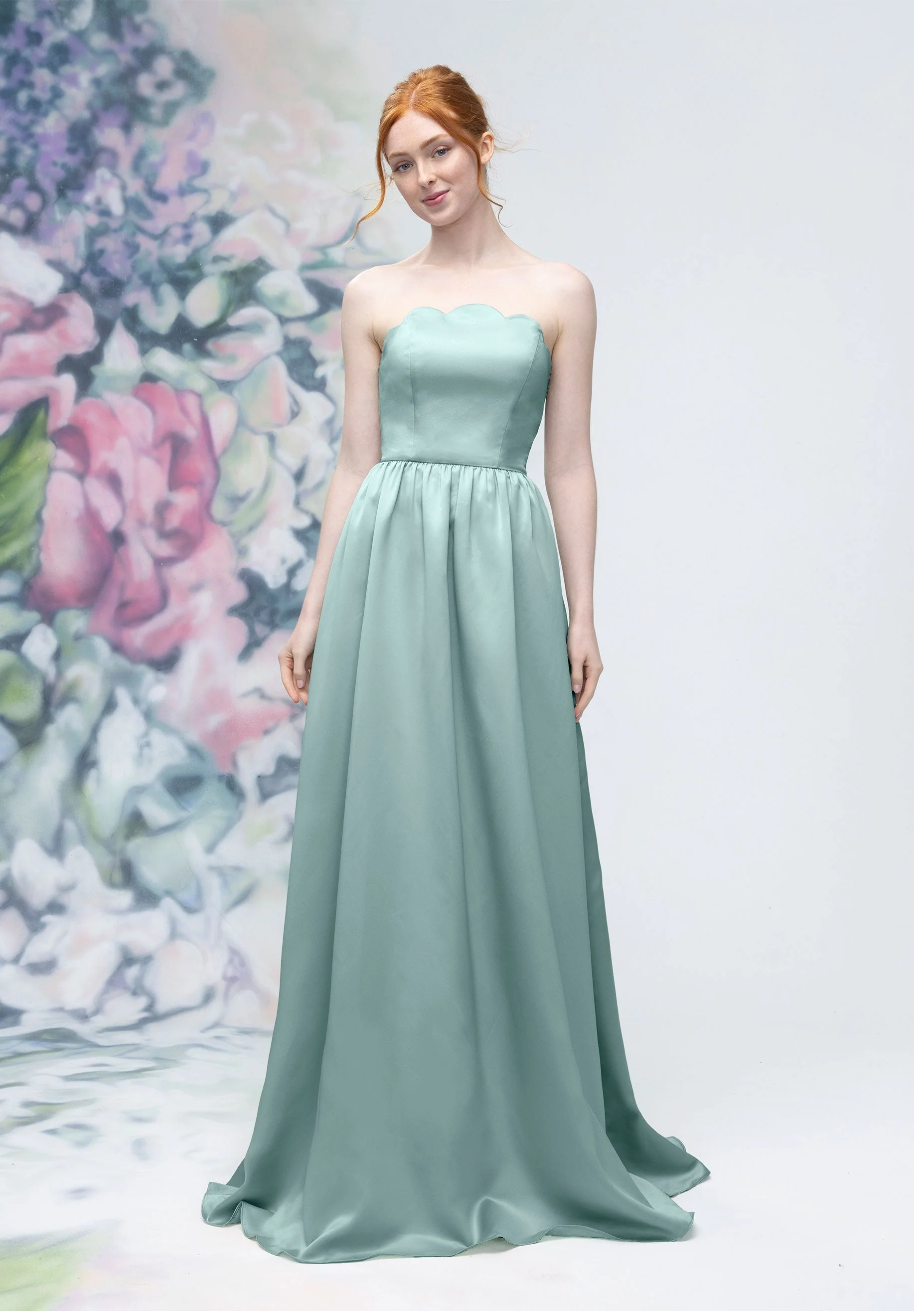 Scallop Edged Strapless Satin A-Line Bridesmaid Dress - Image 20