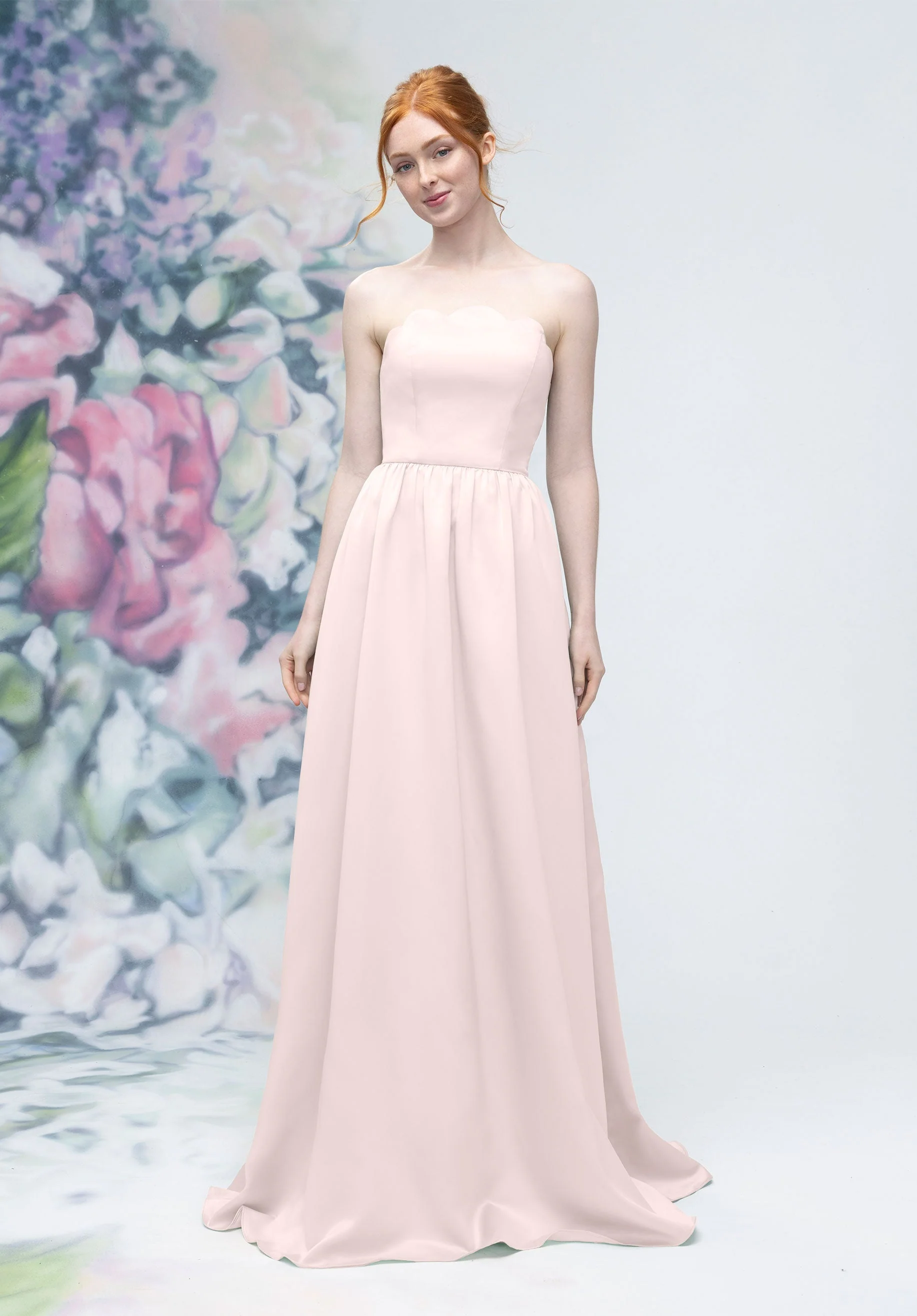 Scallop Edged Strapless Satin A-Line Bridesmaid Dress - Image 22