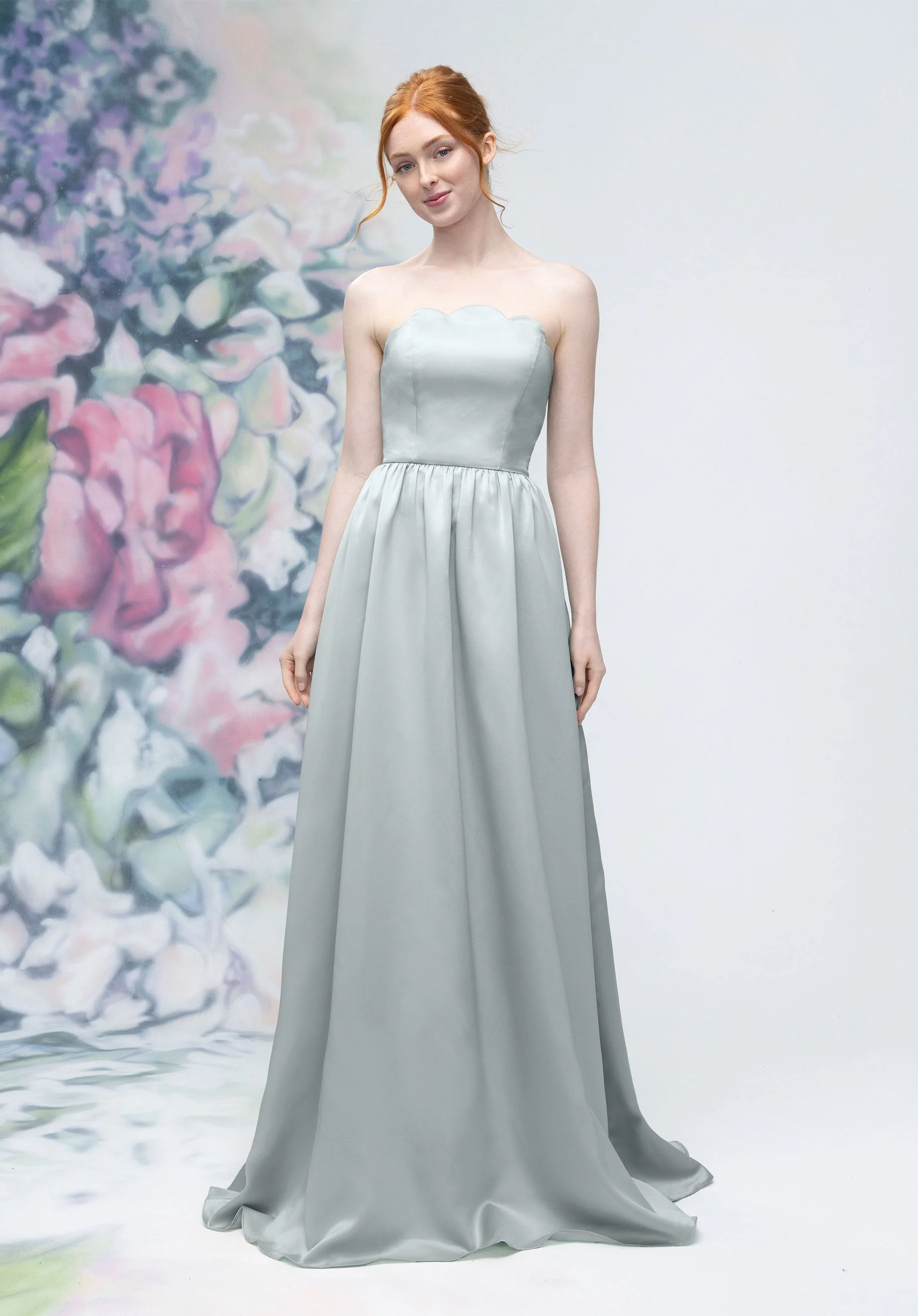 Scallop Edged Strapless Satin A-Line Bridesmaid Dress - Image 23