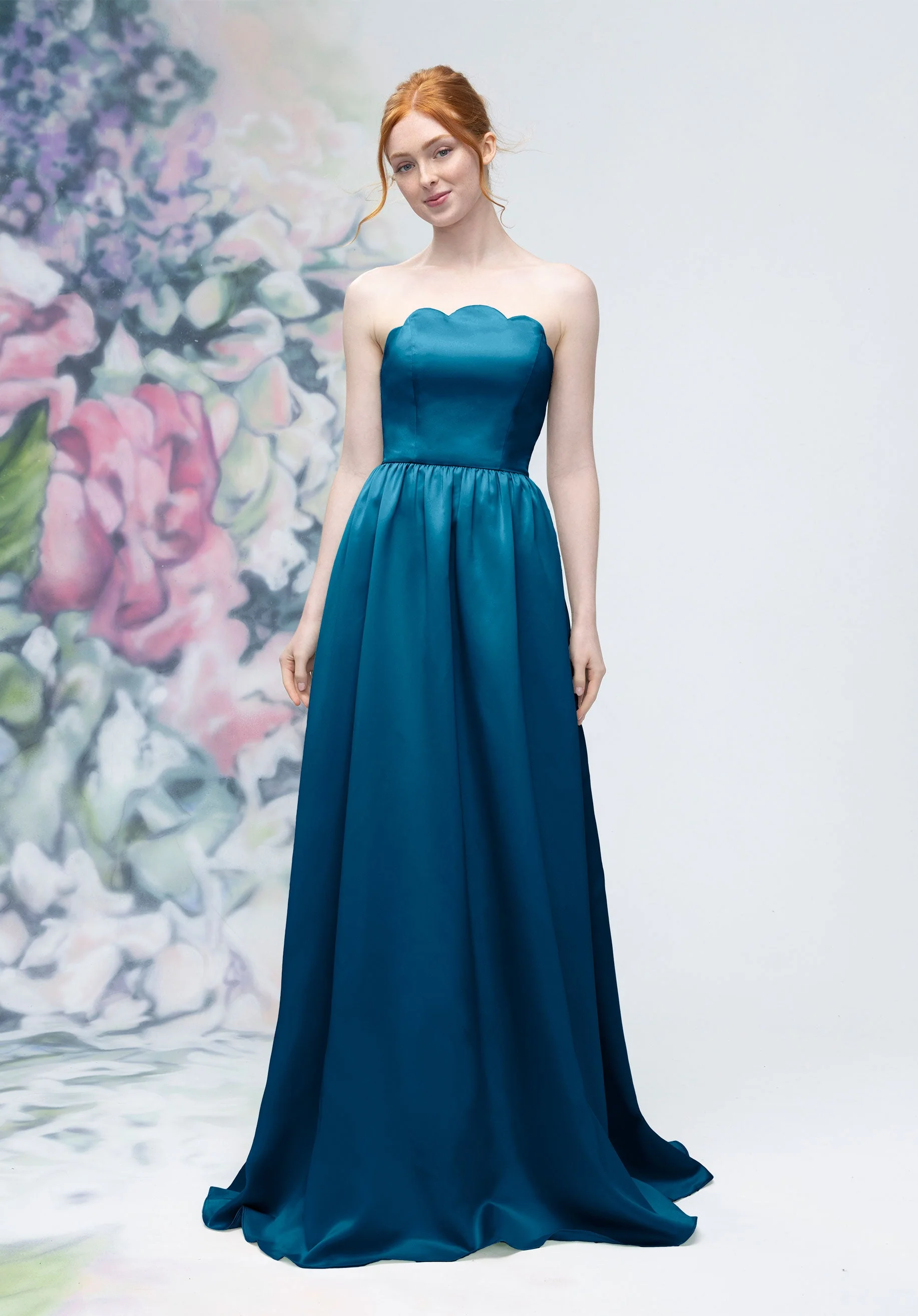 Scallop Edged Strapless Satin A-Line Bridesmaid Dress - Image 32