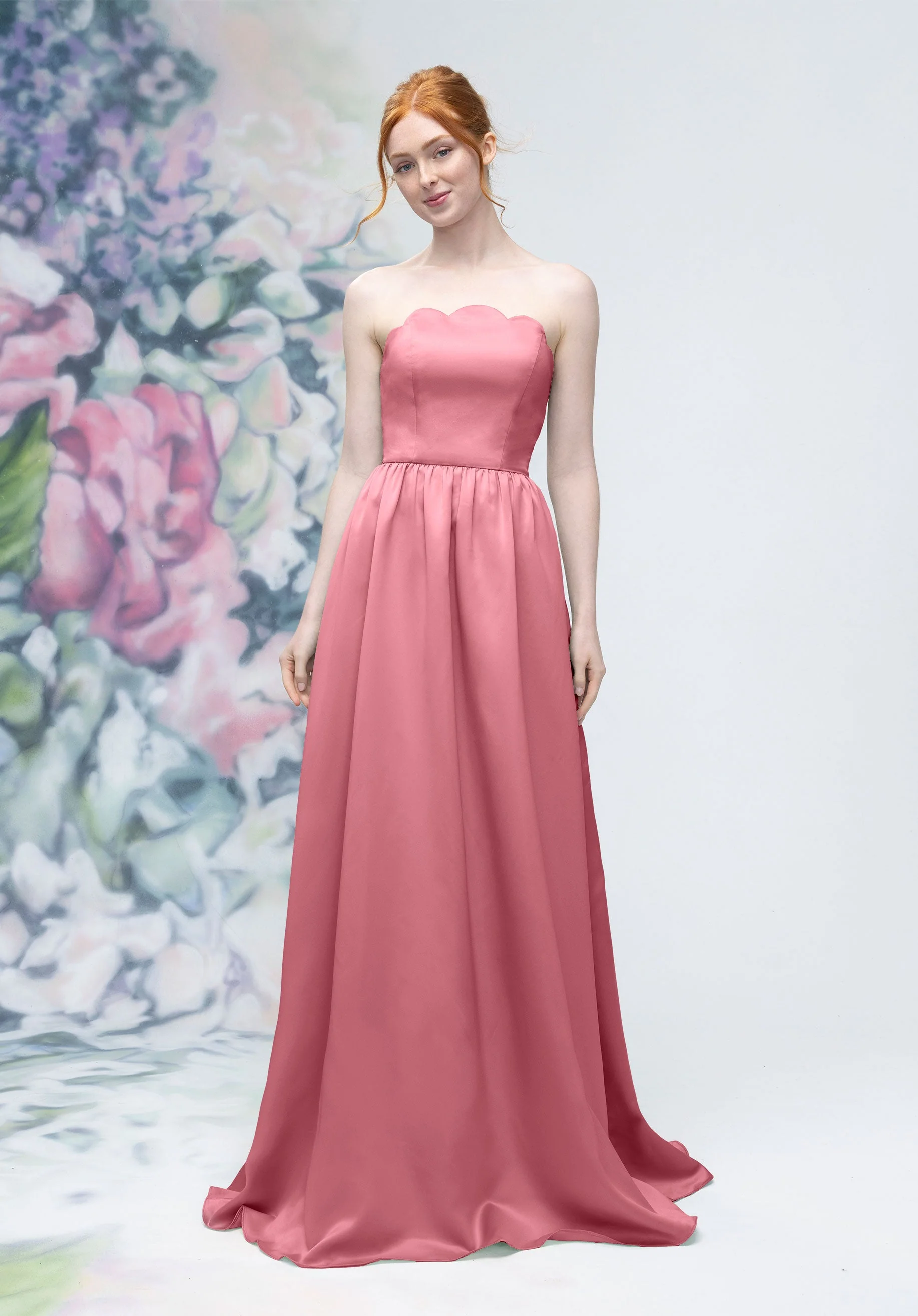 Scallop Edged Strapless Satin A-Line Bridesmaid Dress - Image 40