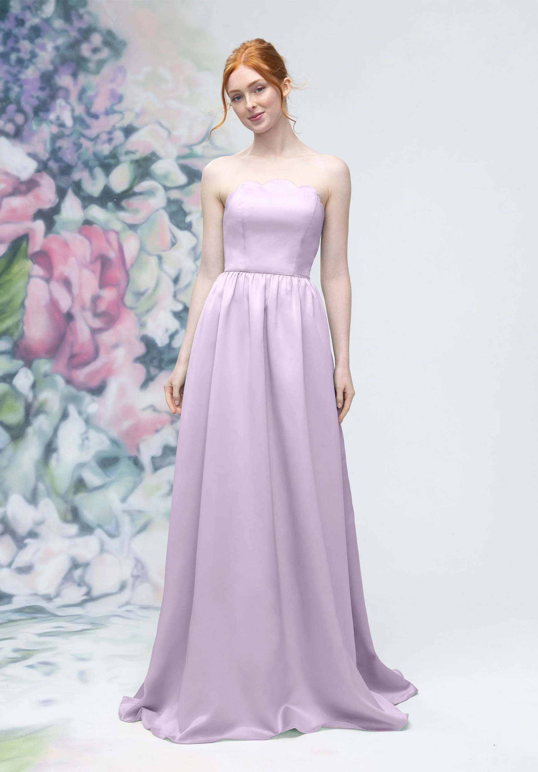 Scallop Edged Strapless Satin A-Line Bridesmaid Dress - Image 54