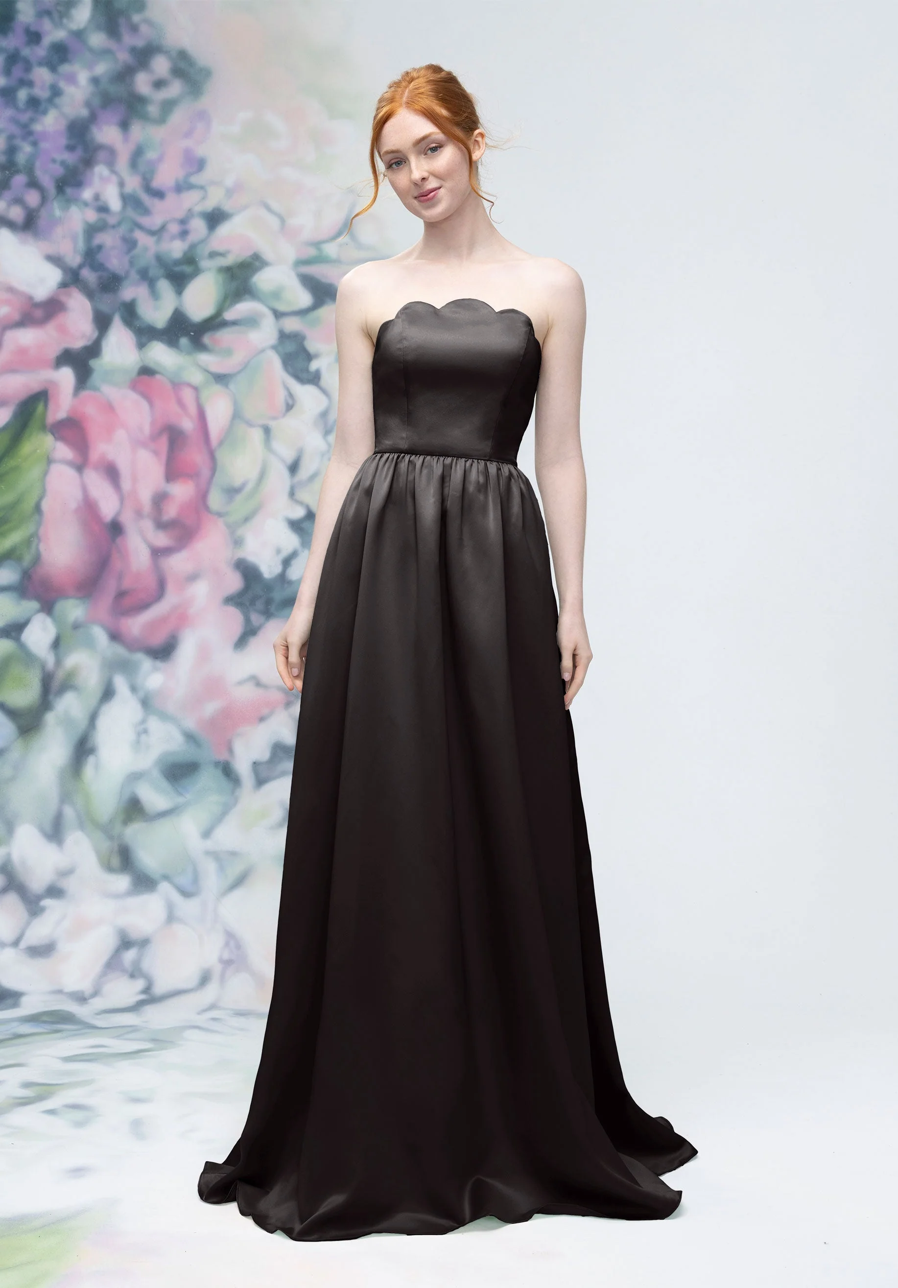 Scallop Edged Strapless Satin A-Line Bridesmaid Dress - Image 7