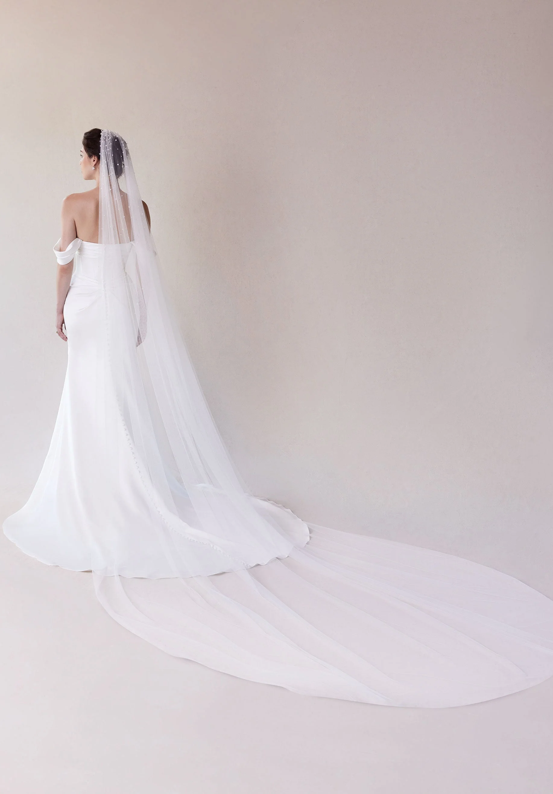 Scattered Pearl Cathedral Length Tulle Veil - Image 2