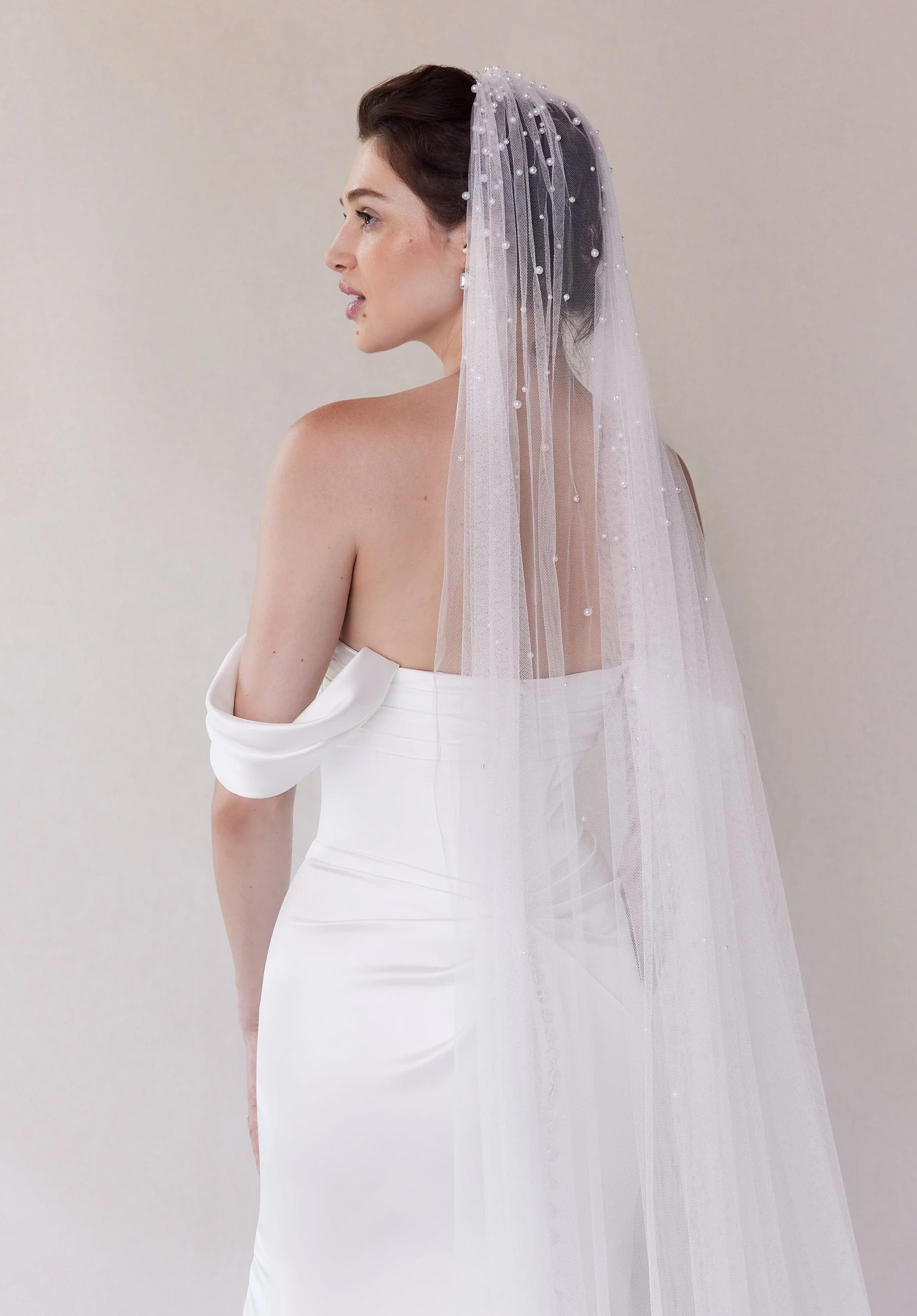 Scattered Pearl Cathedral Length Tulle Veil - Image 3