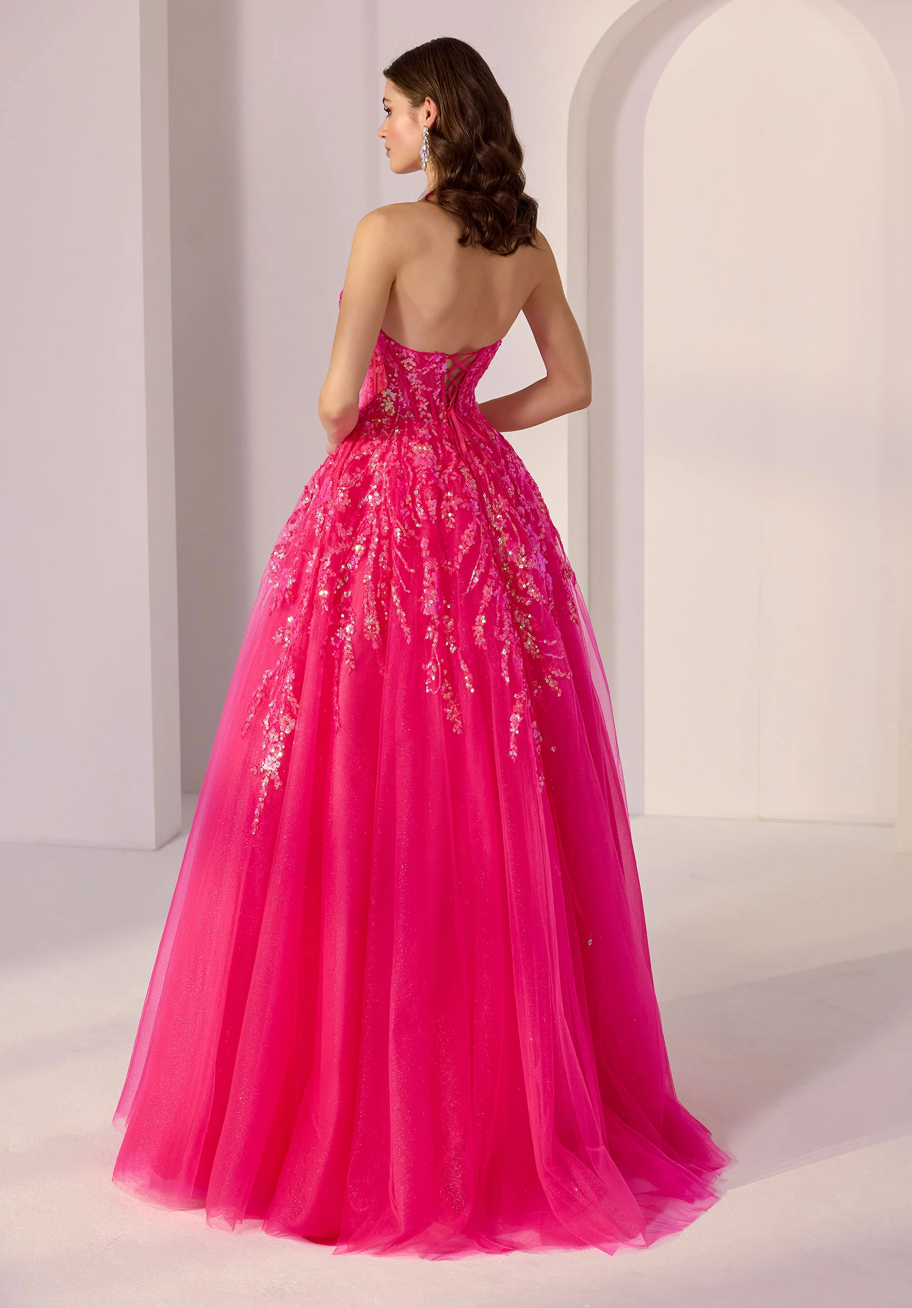 Sequin Beaded Corset Back Tulle A-Line Party Dress - Image 3