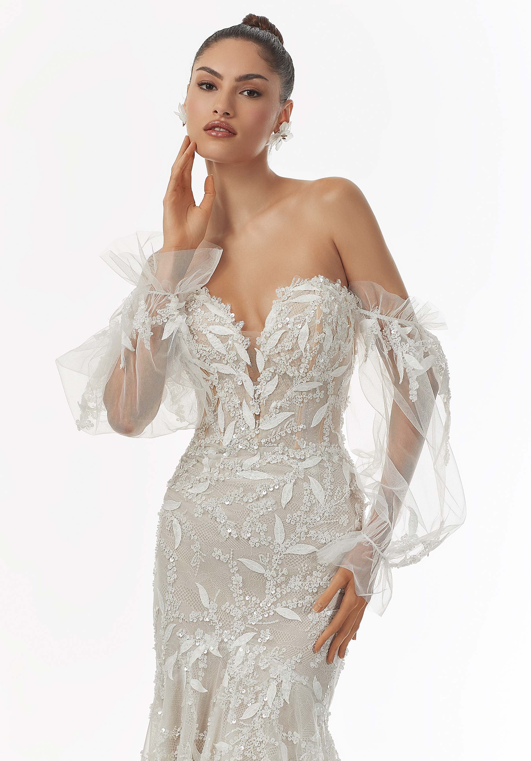 Sequined Embroidery on Net Bishop Sleeves