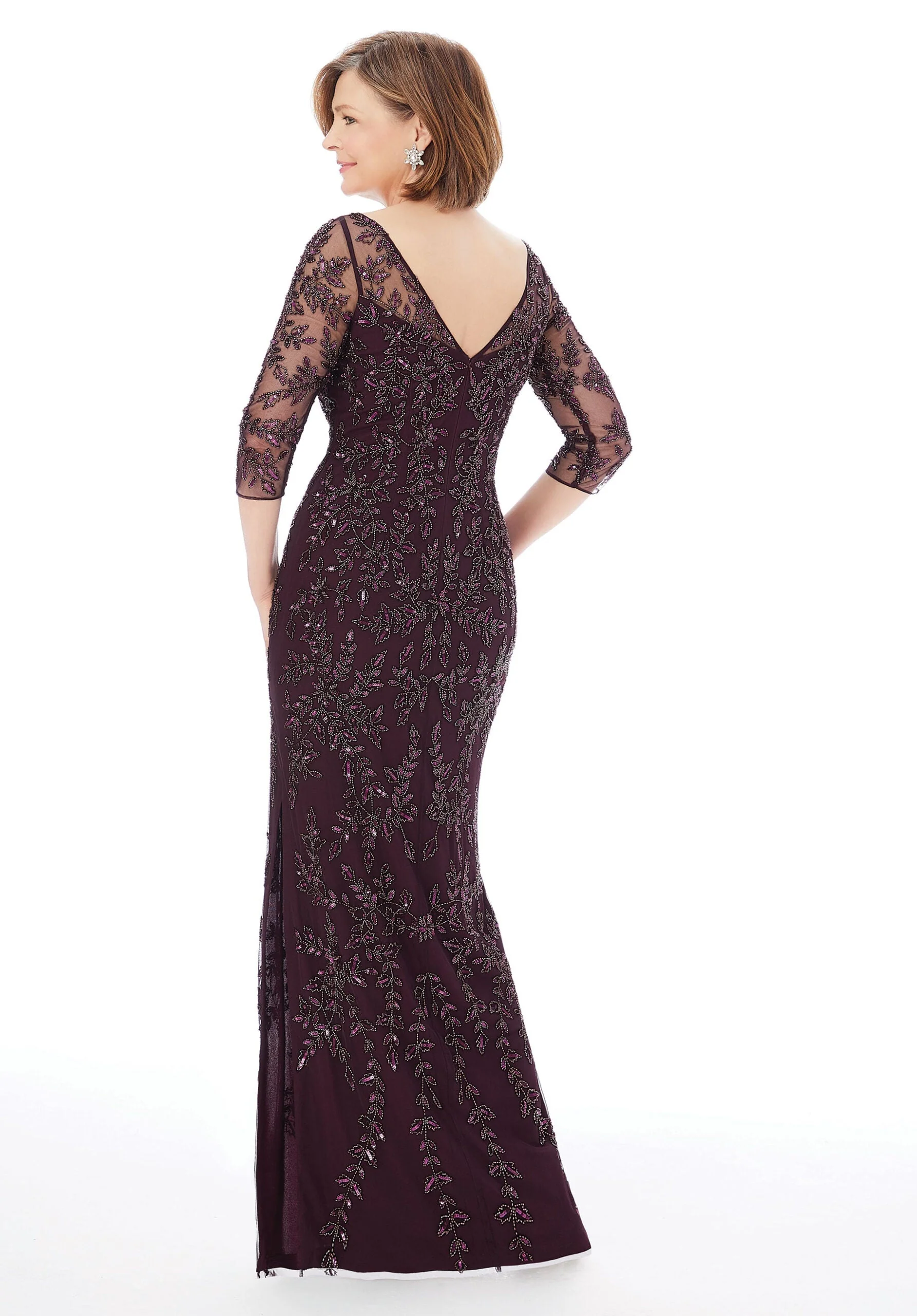 Sheath Evening Gown with Beading in Net - Image 5