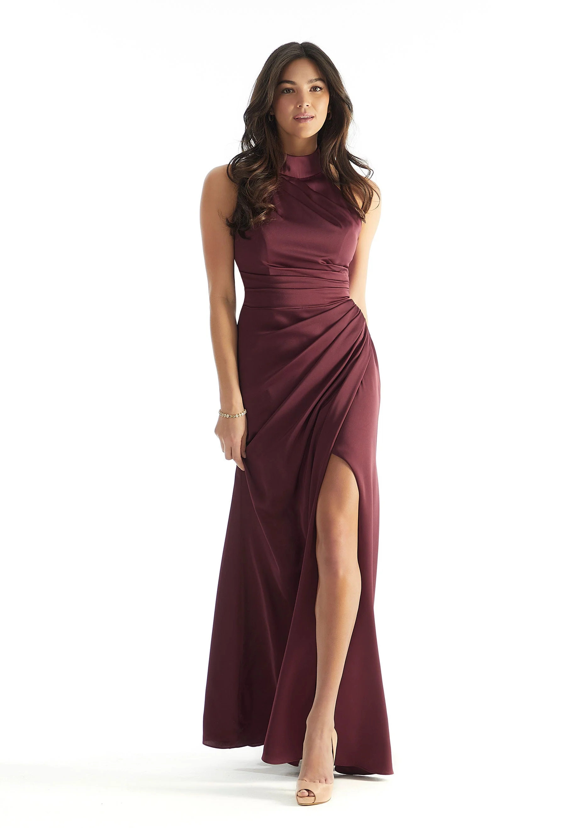 Sheath Halter Luxe Satin Bridesmaid Dress - Image 15