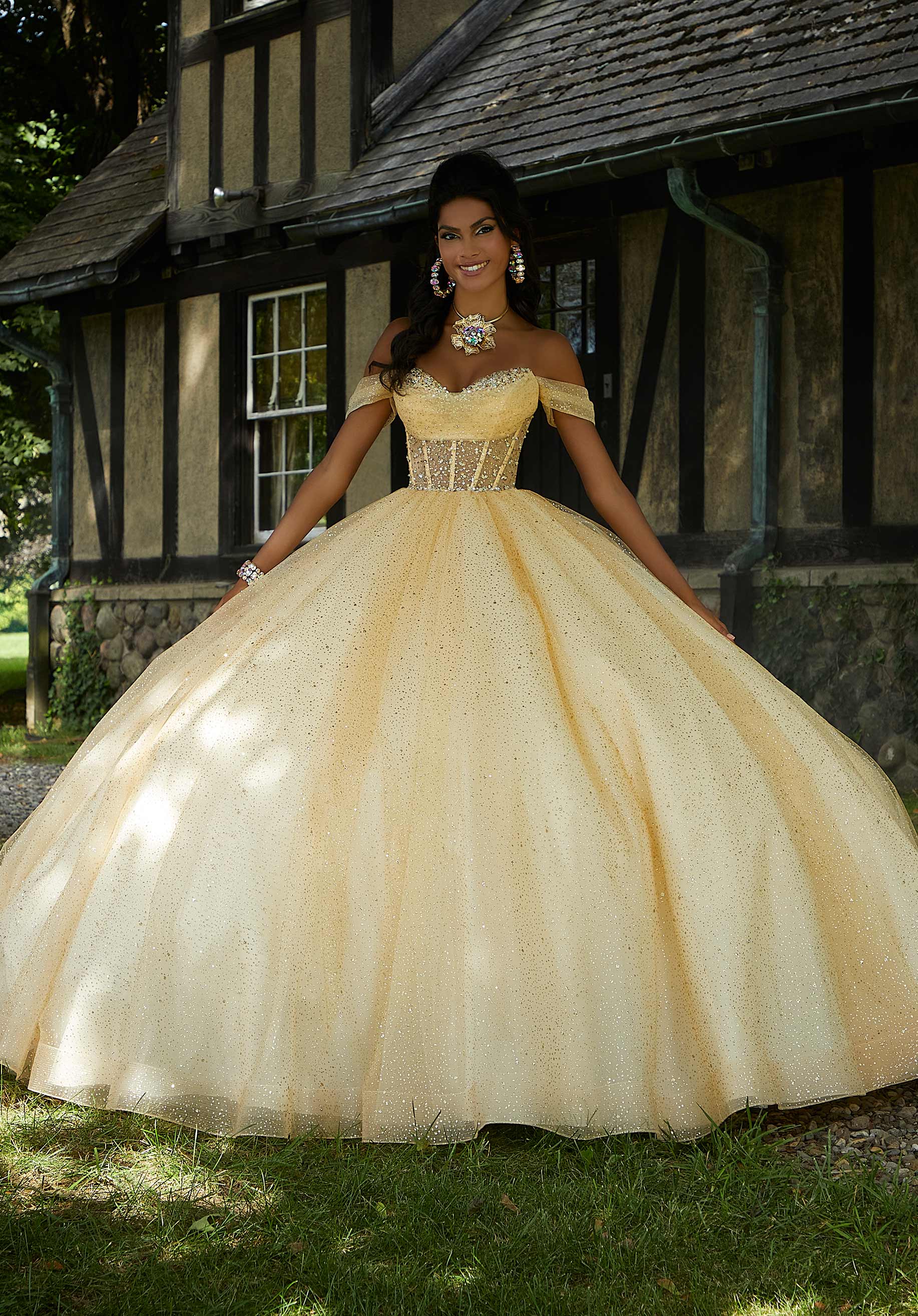 Sheer Corset Quinceañera Dress with Jeweled Beading - Image 3