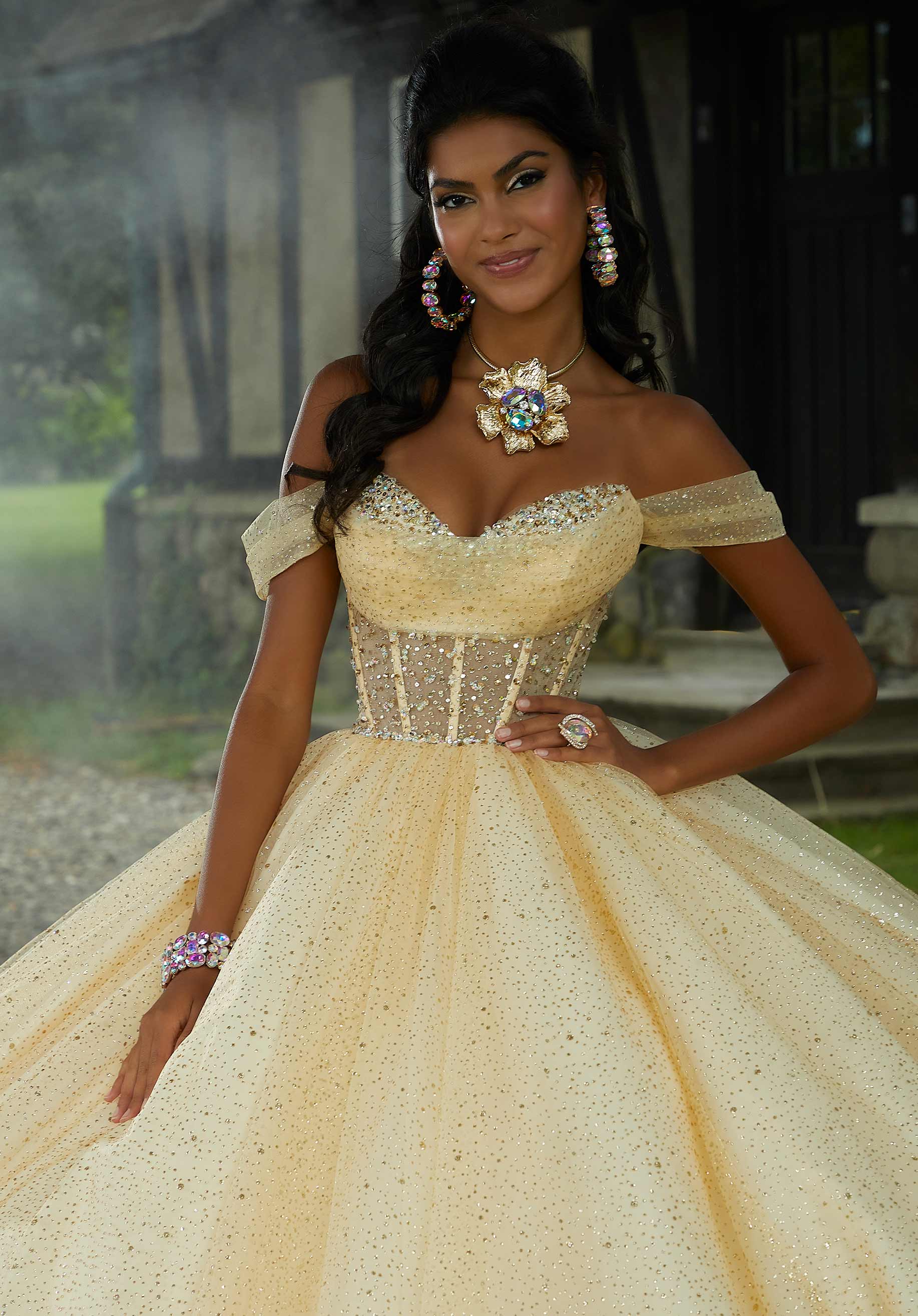 Sheer Corset Quinceañera Dress with Jeweled Beading - Image 4