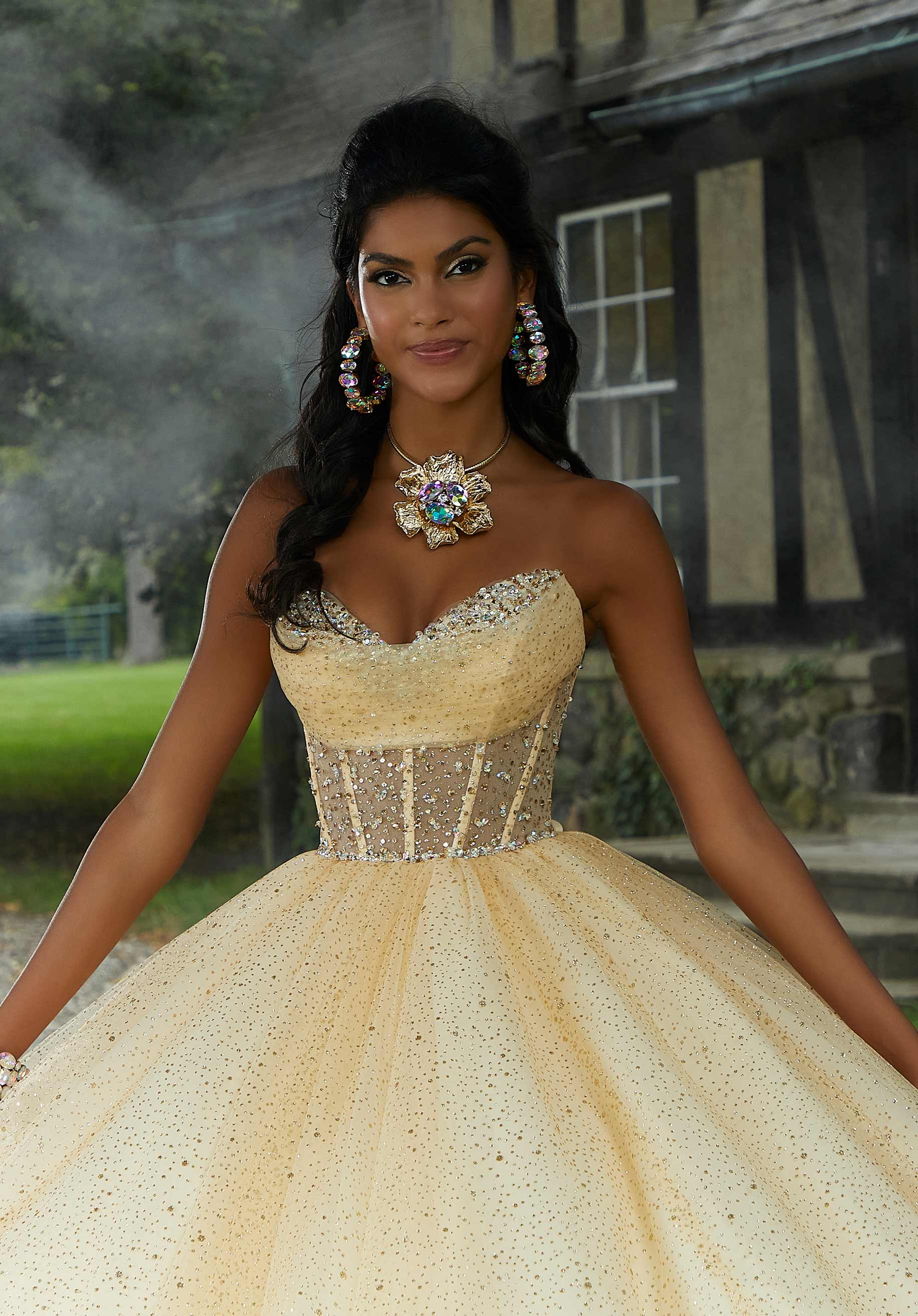 Sheer Corset Quinceañera Dress with Jeweled Beading - Image 6