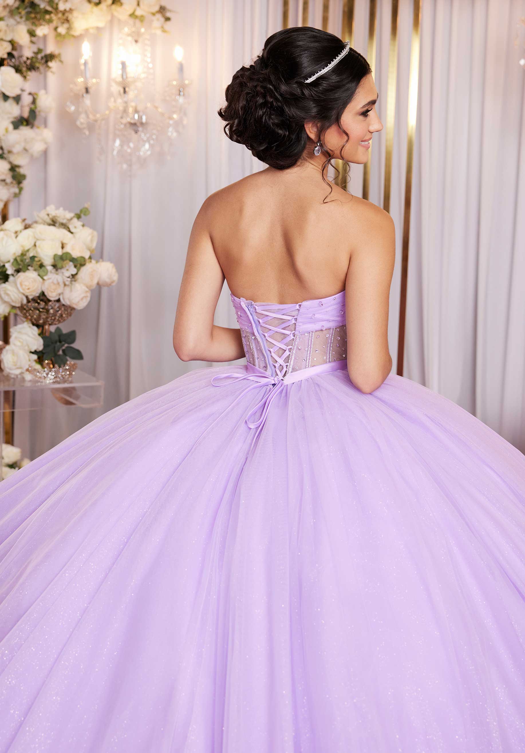 Sheer Corset Three Dimensional Floral Quinceañera Dress - Image 7