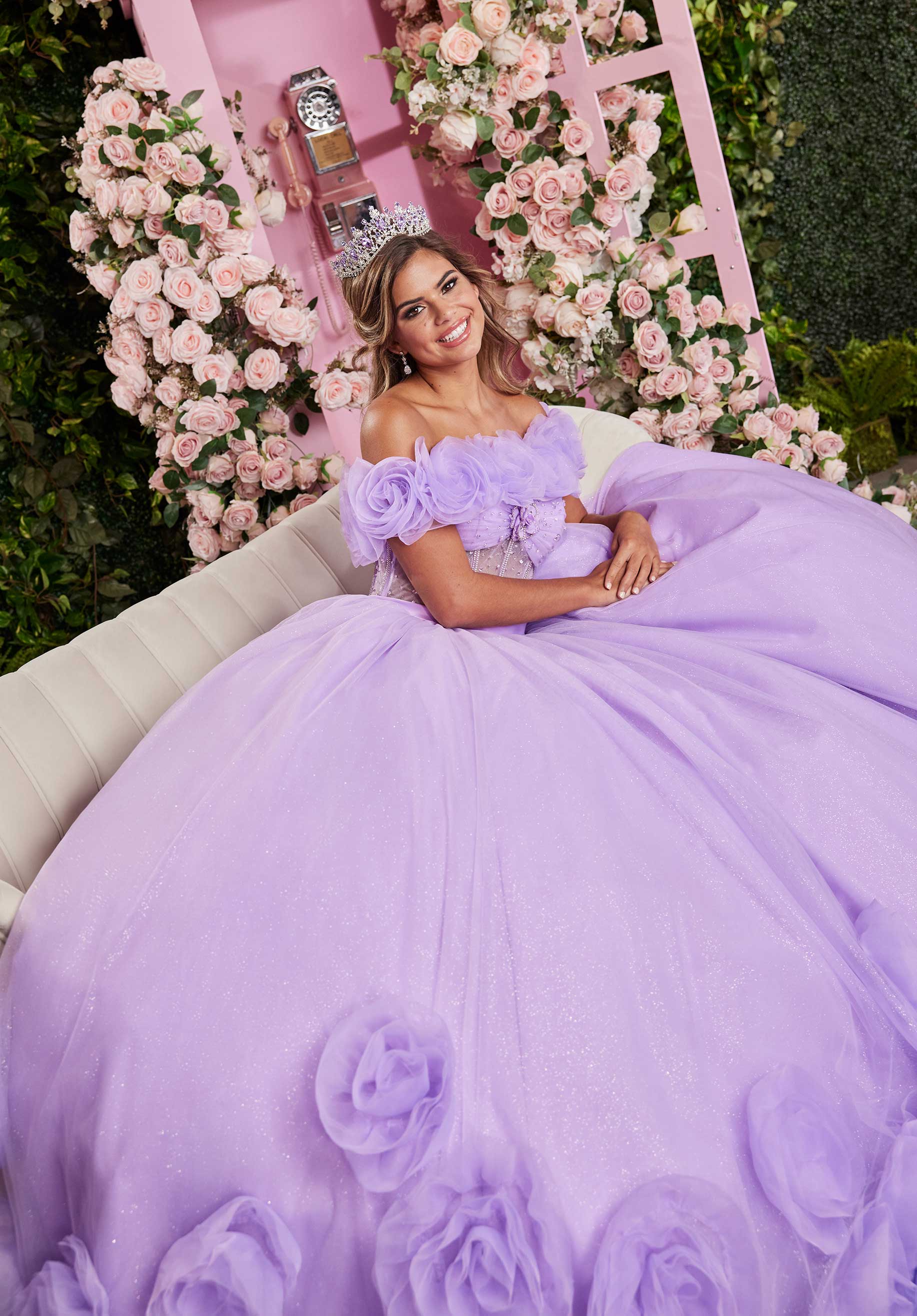 Sheer Corset Three Dimensional Floral Quinceañera Dress - Image 9