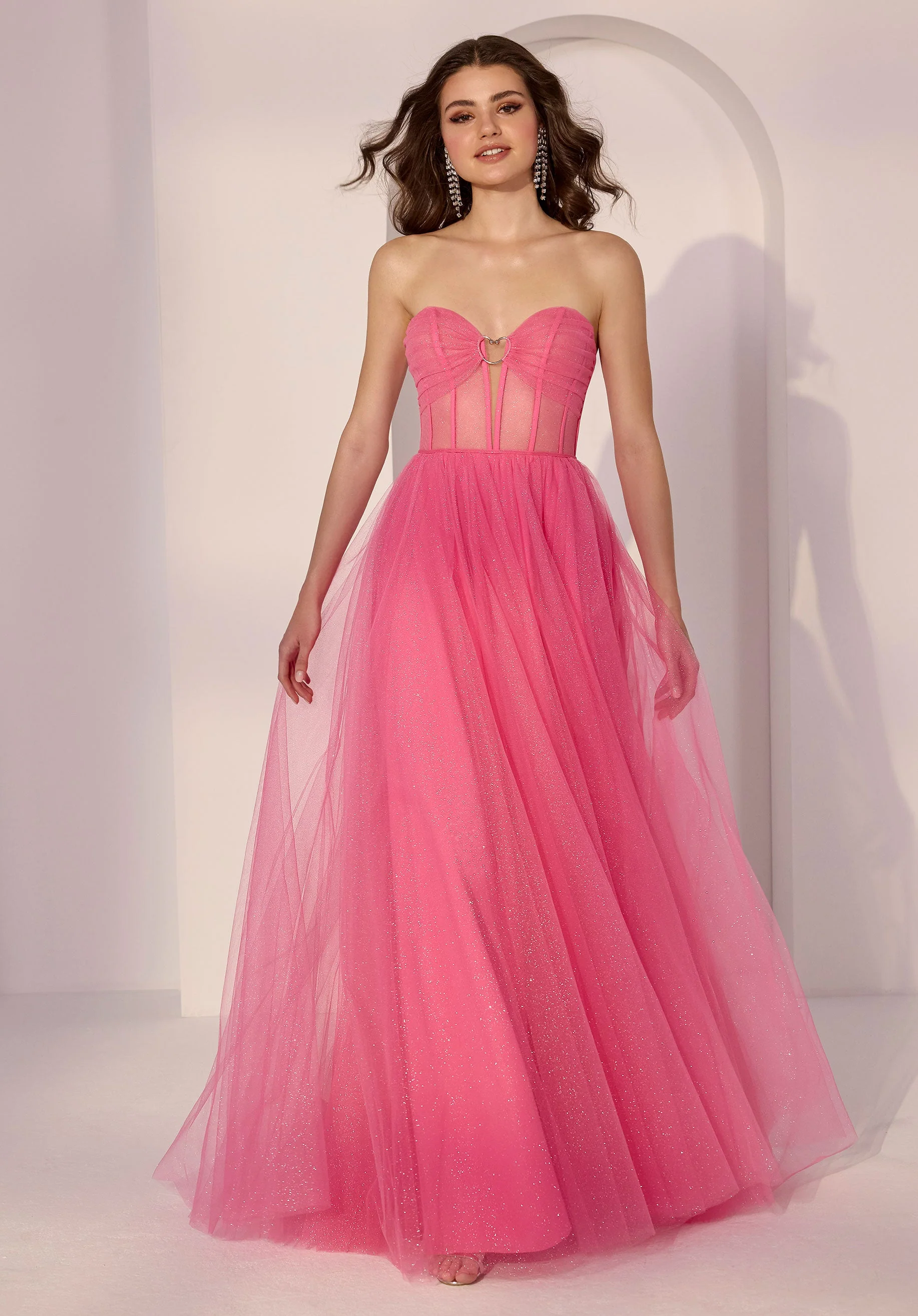 Sheer Draped Glitter Tulle Party Dress with Chrome Heart - Image 3
