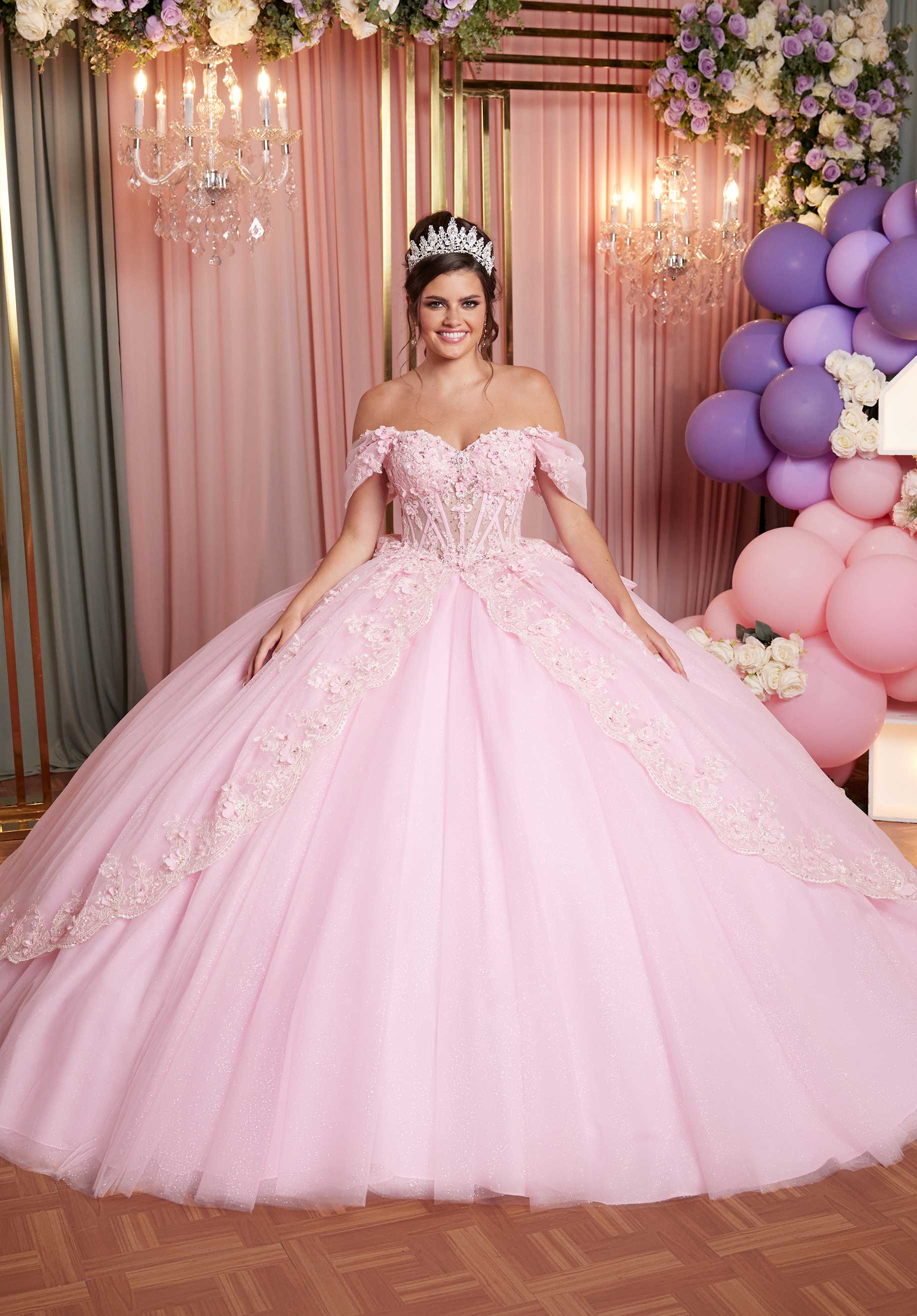 Sheer Sweetheart Quinceañera Dress with Split Skirt and Tiered Back - Image 12