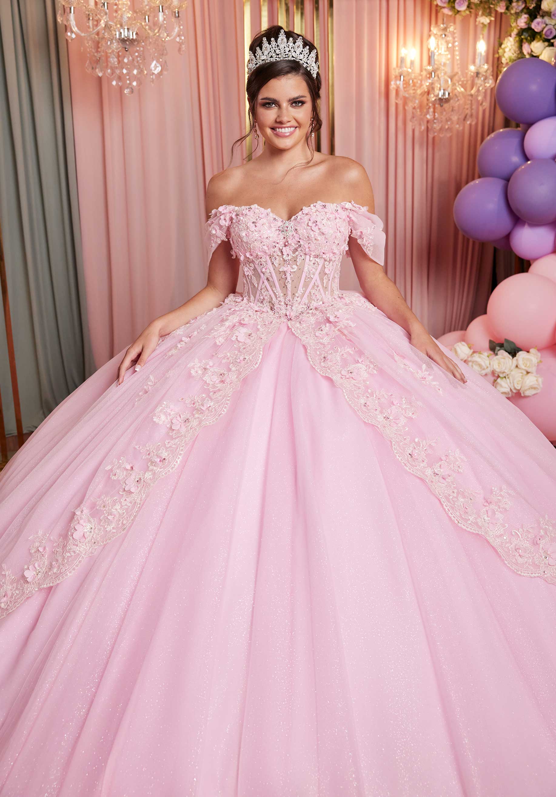 Sheer Sweetheart Quinceañera Dress with Split Skirt and Tiered Back - Image 13