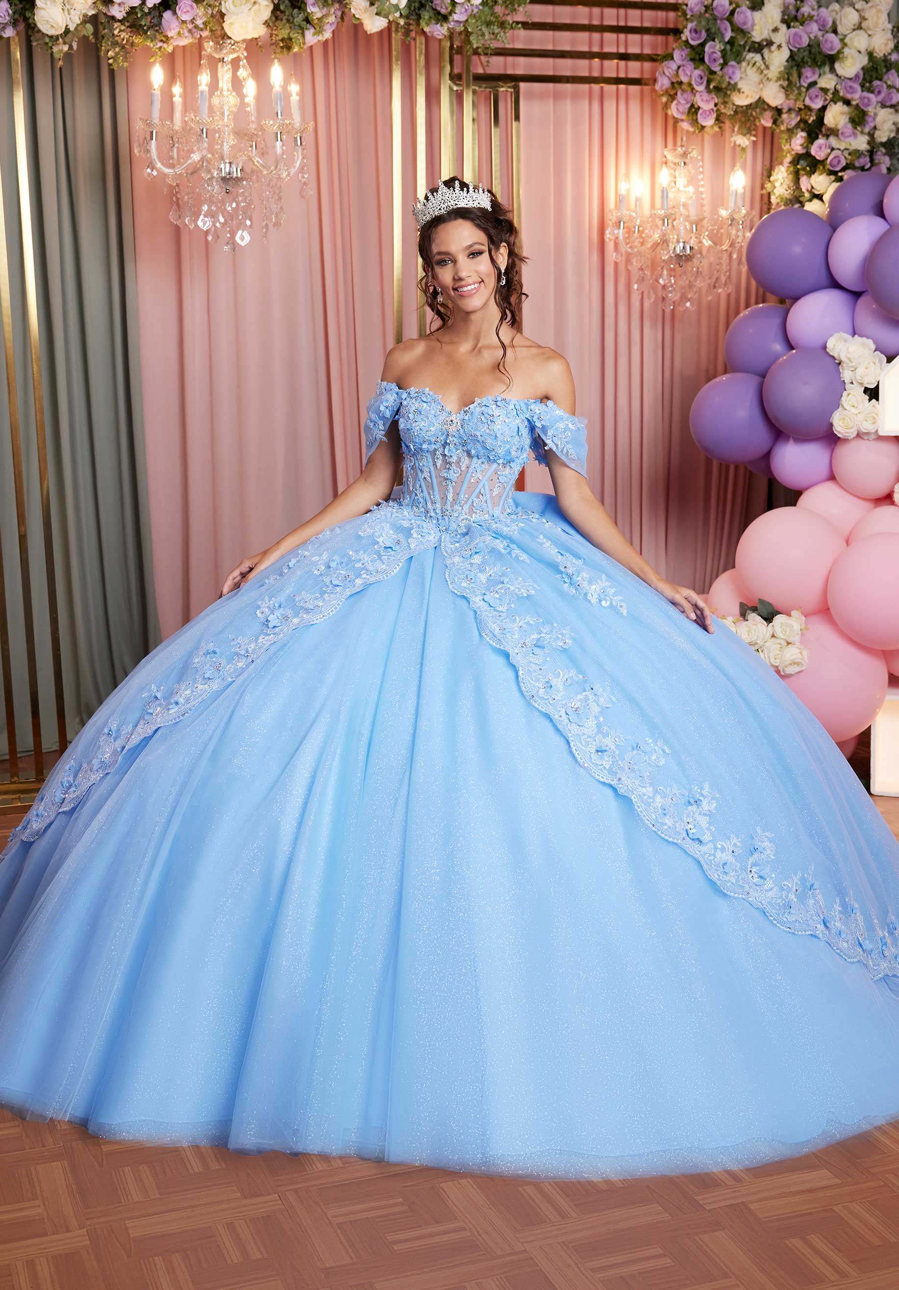 Sheer Sweetheart Quinceañera Dress with Split Skirt and Tiered Back - Image 4