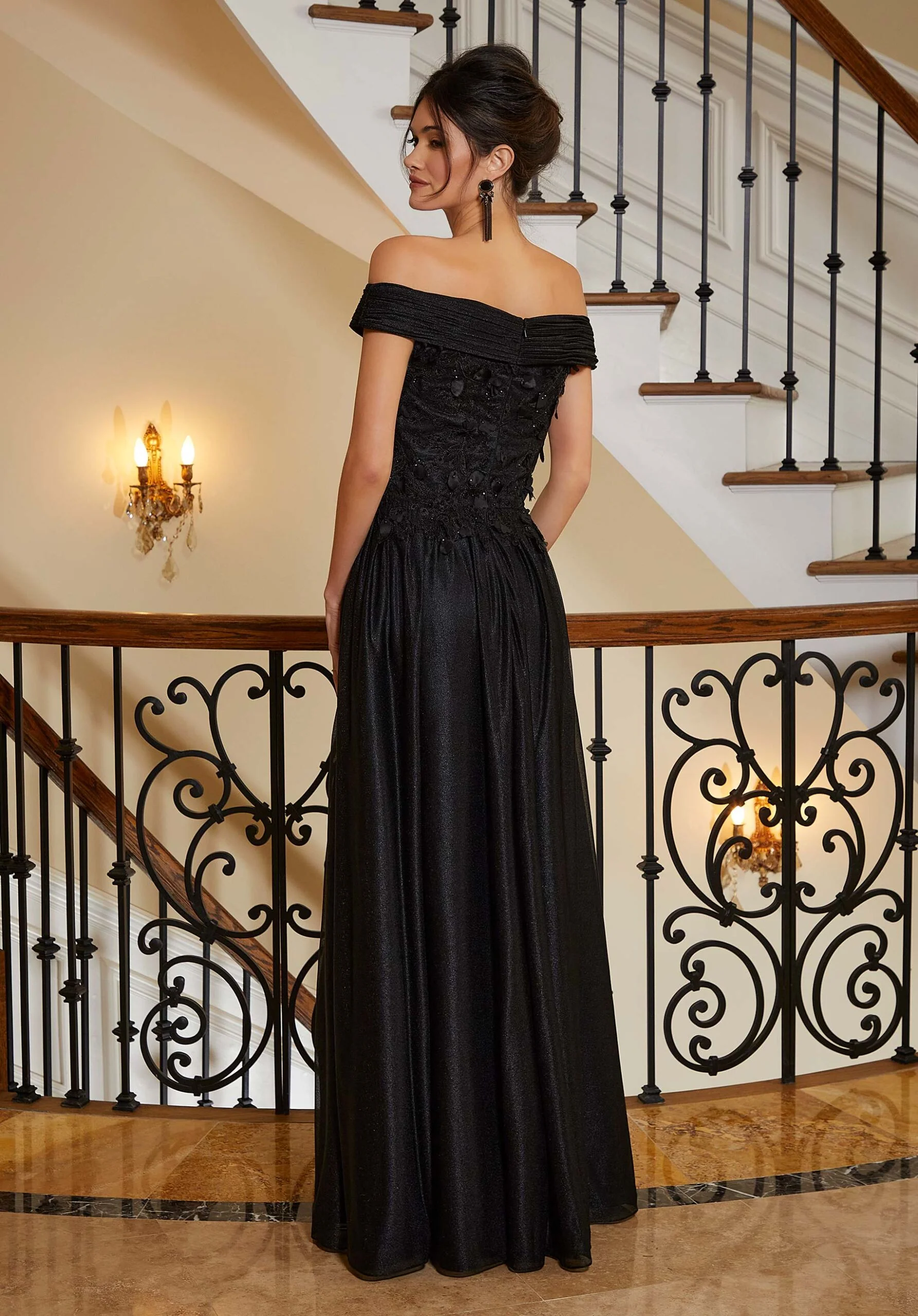 Shimmer Mesh A-line Evening Gown with Cape - Image 4