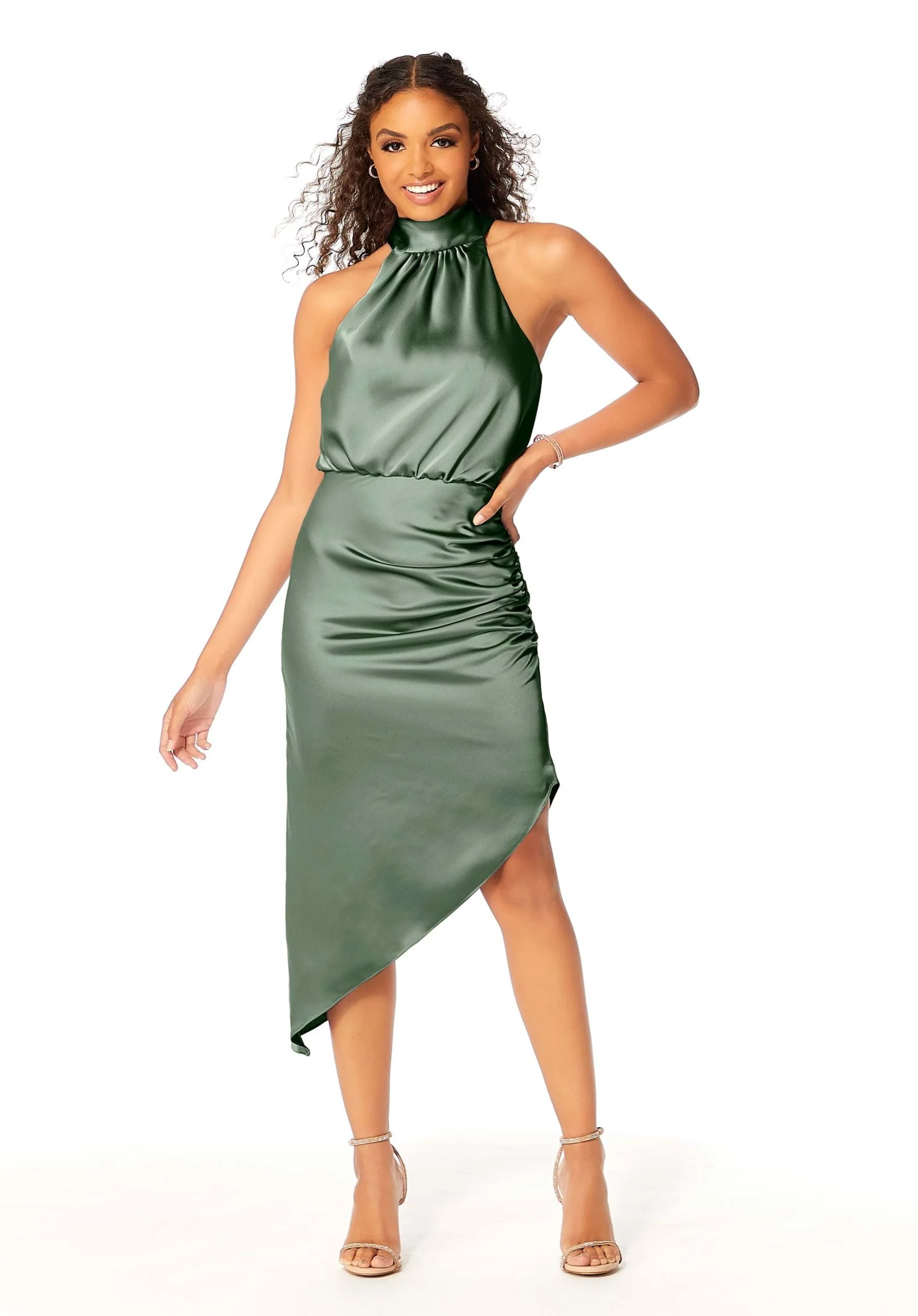 Silky Satin Bridesmaid Dress with Asymmetric Skirt - Image 13