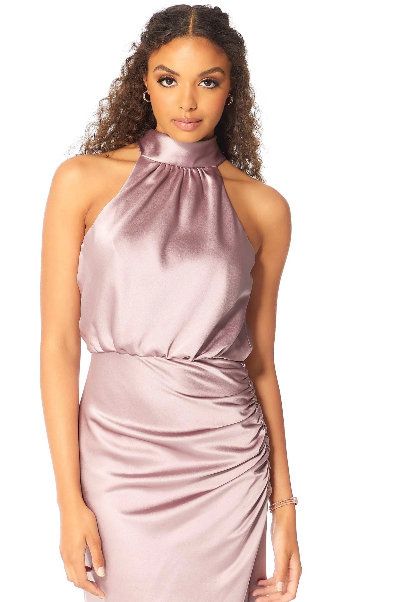 Silky Satin Bridesmaid Dress with Asymmetric Skirt - Image 3